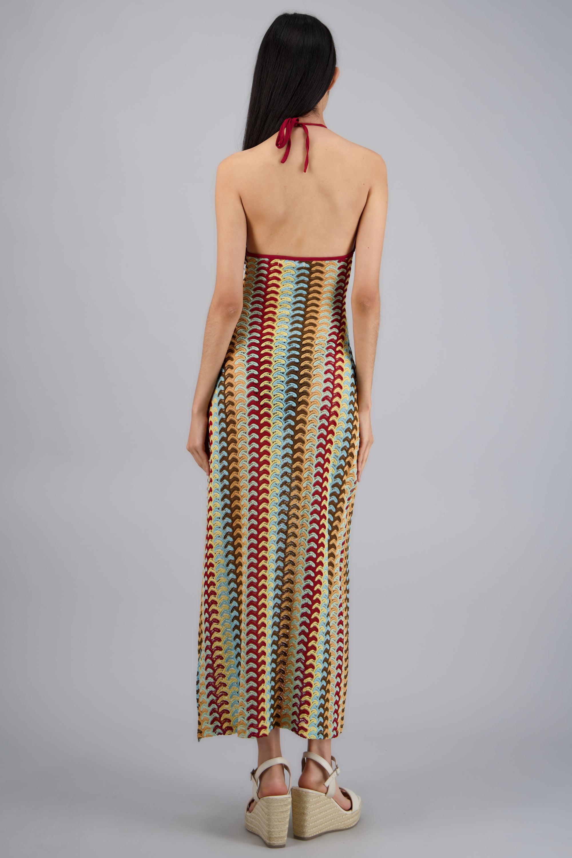 VESTIDO MAXI TEJIDO TEXTURA ROJO COMBO