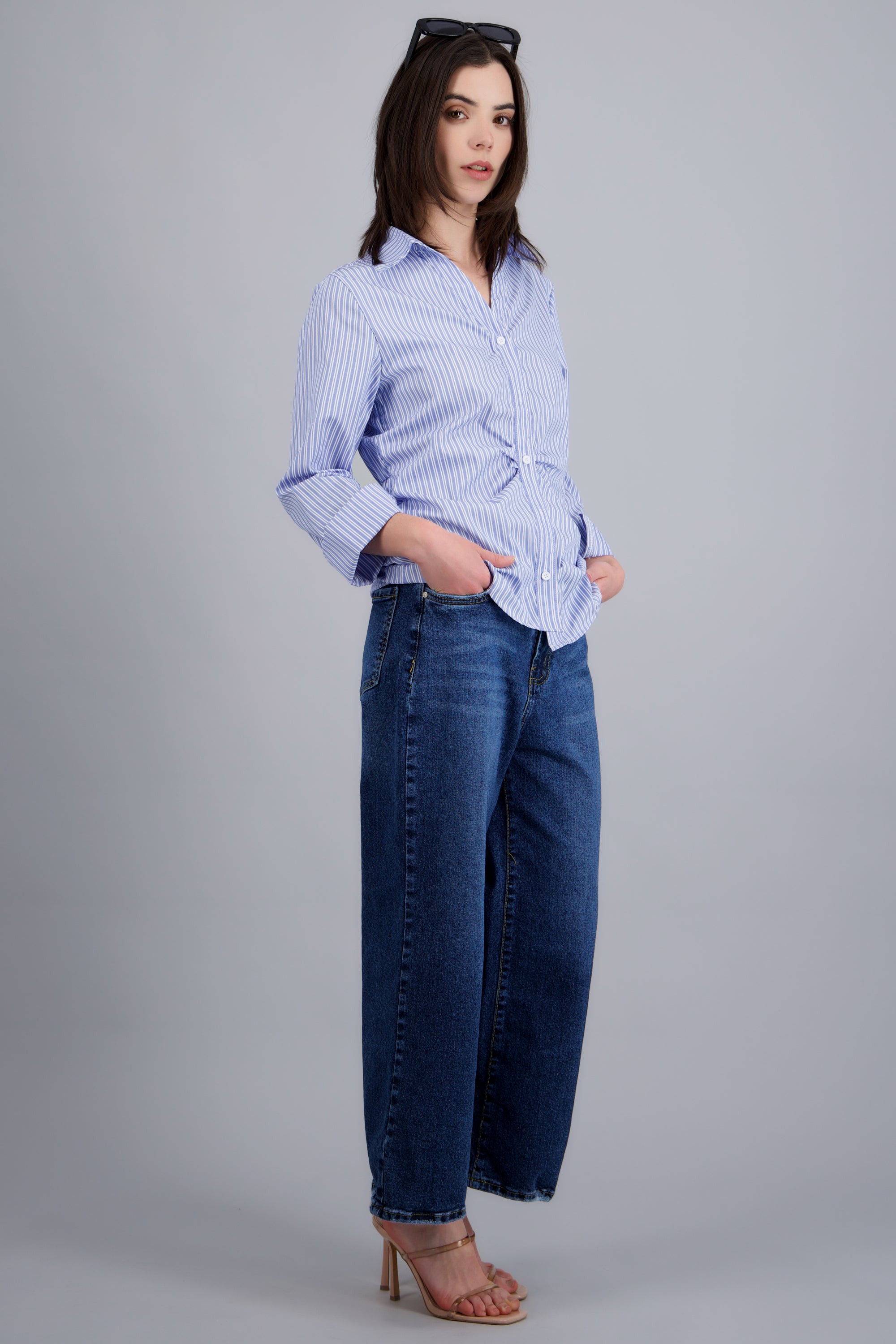Camisa rayas detalle resorte AZUL COMBO