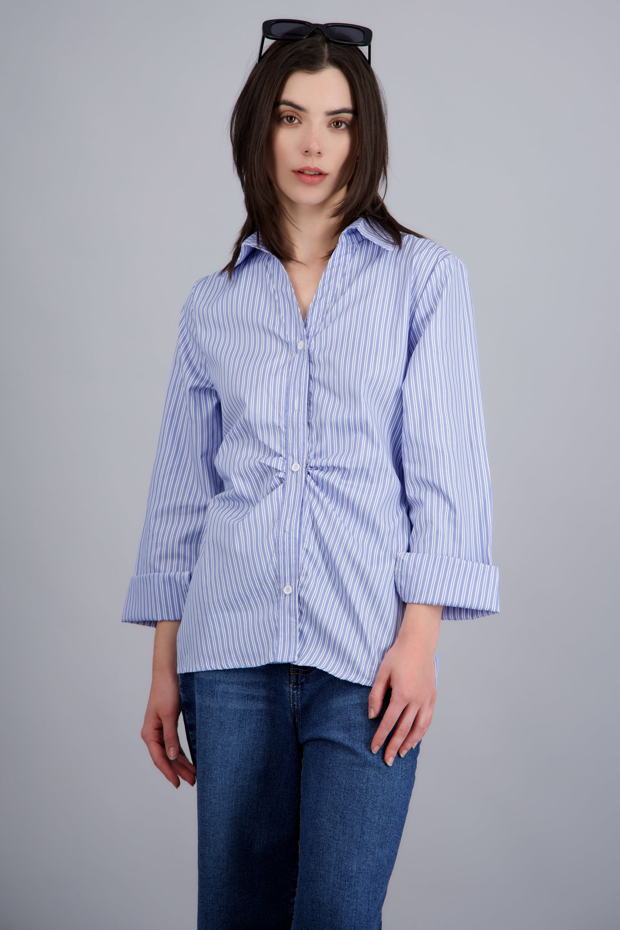 Camisa rayas detalle resorte AZUL COMBO