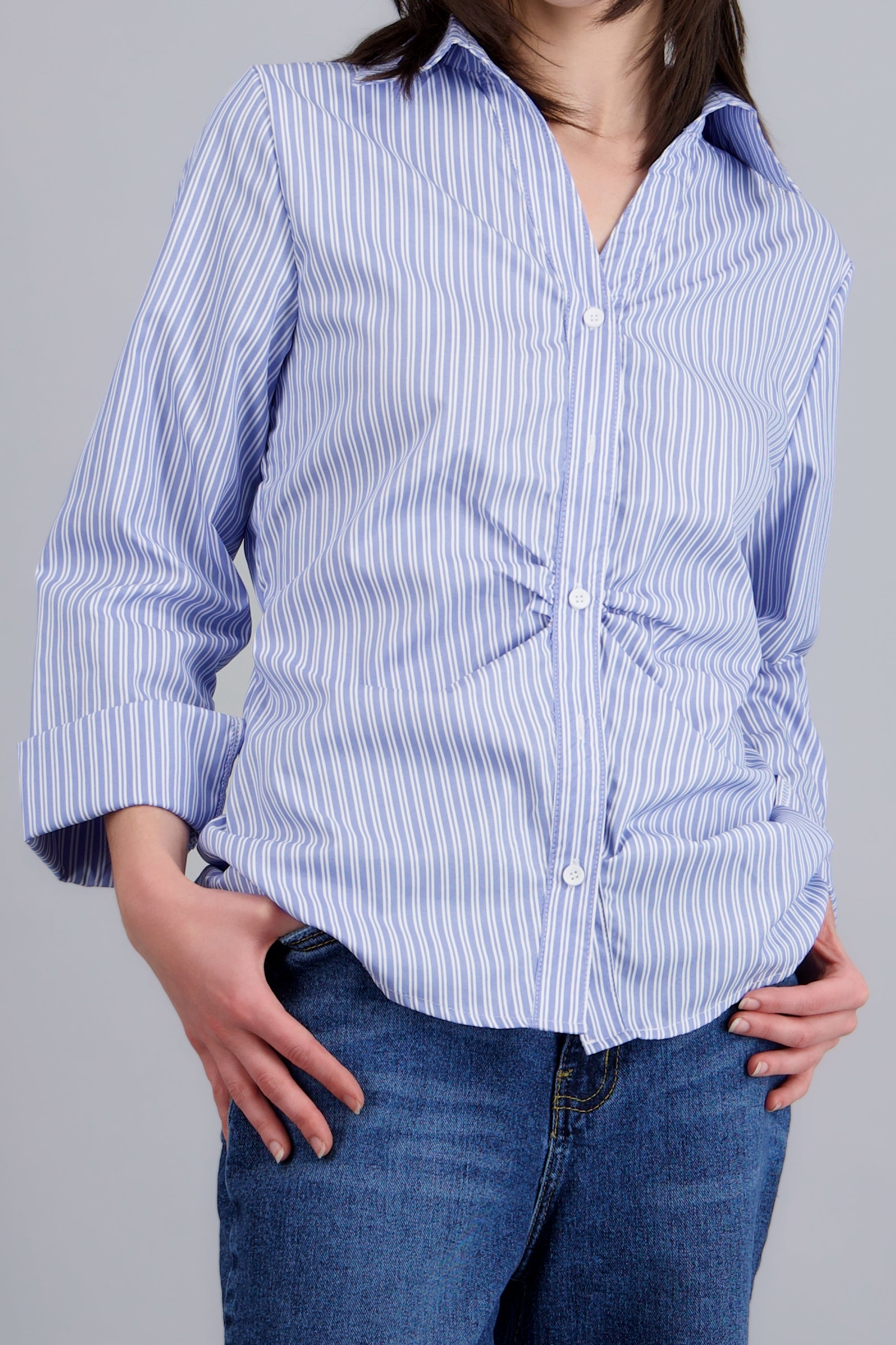 Camisa rayas detalle resorte AZUL COMBO