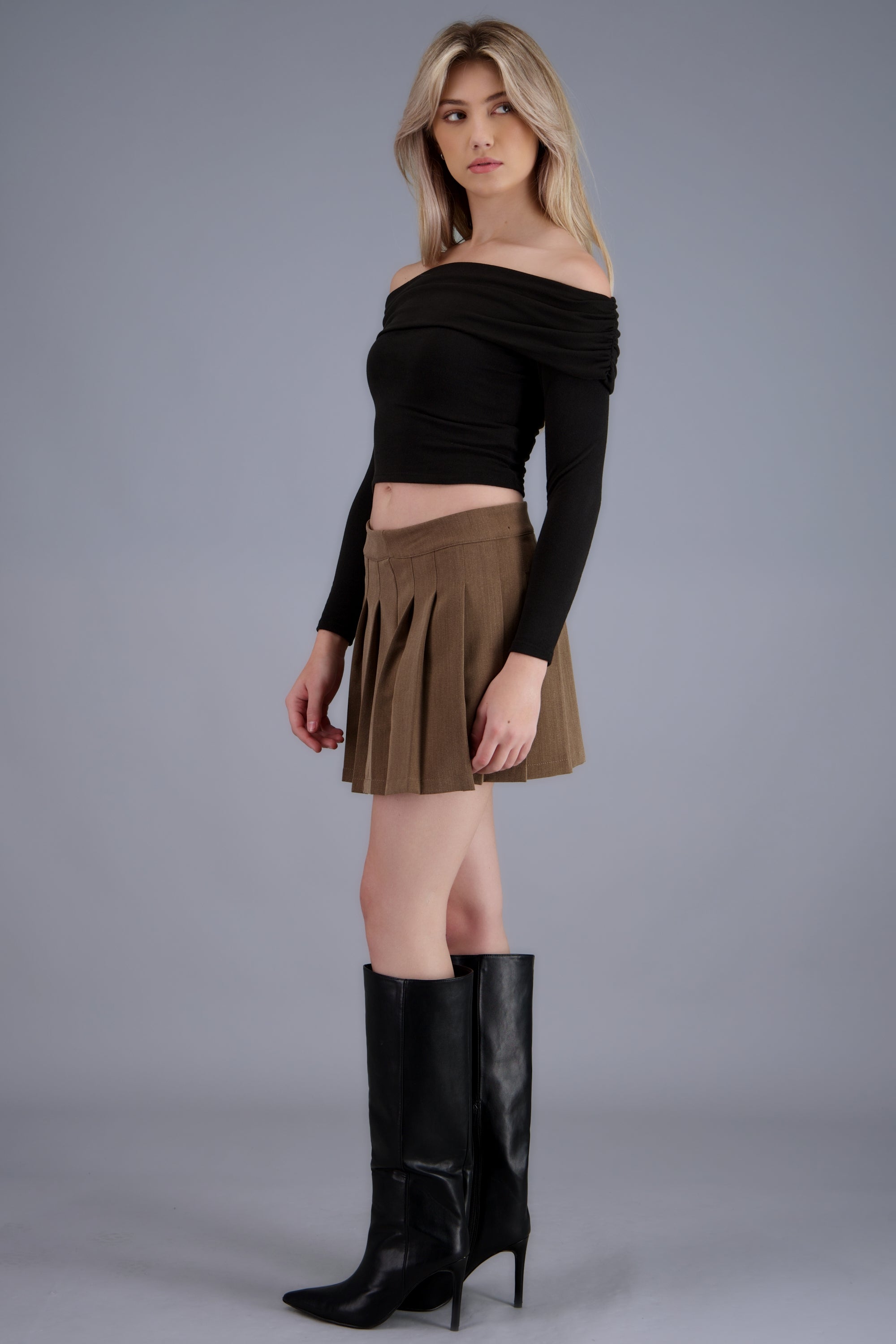 Falda mini tableada CAFE