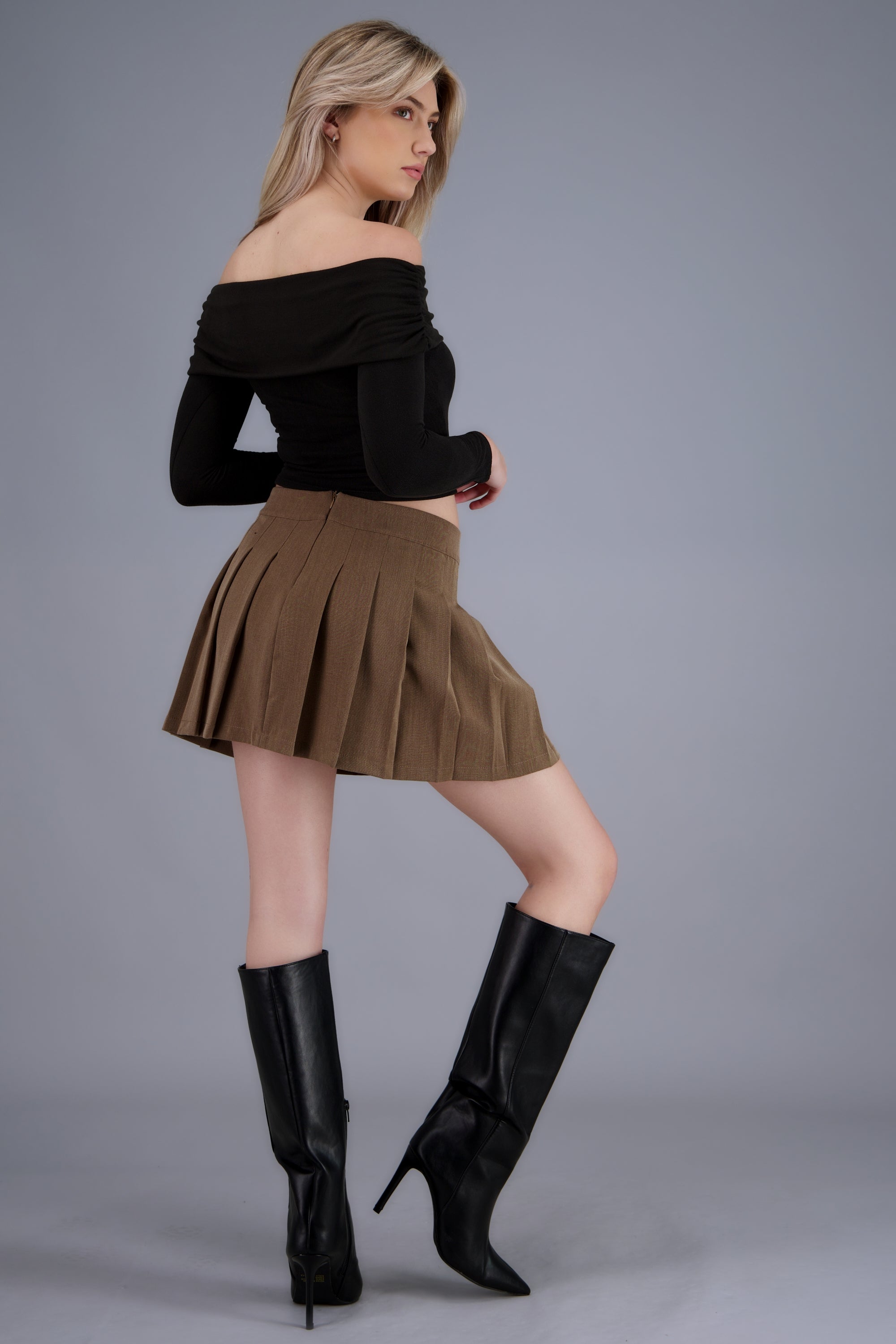 Falda mini tableada CAFE