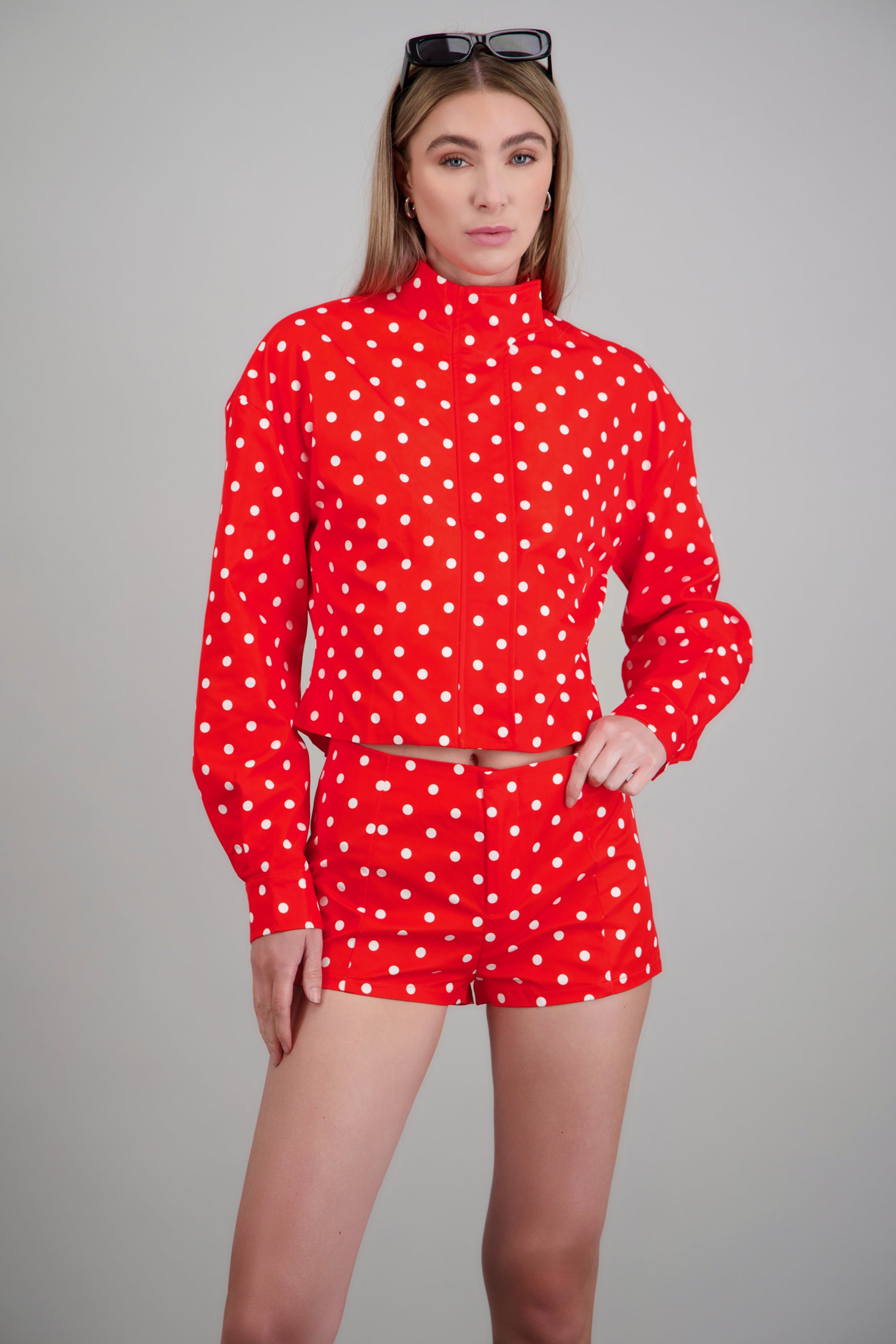 Chamarra bomber lunares ROJO COMBO