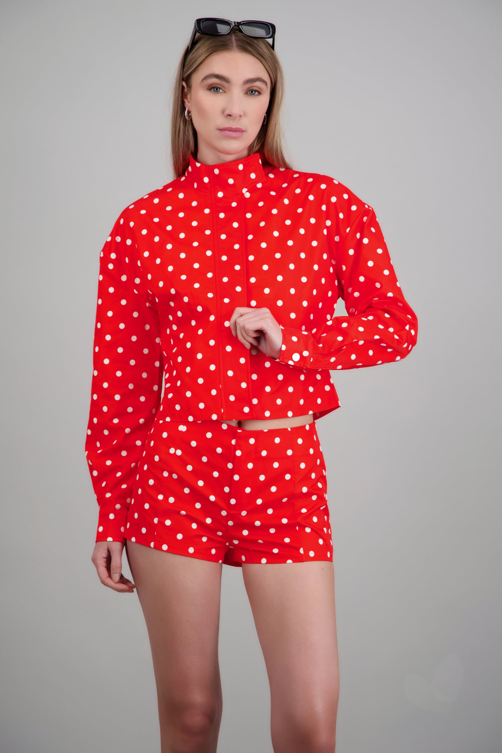 Chamarra bomber lunares ROJO COMBO