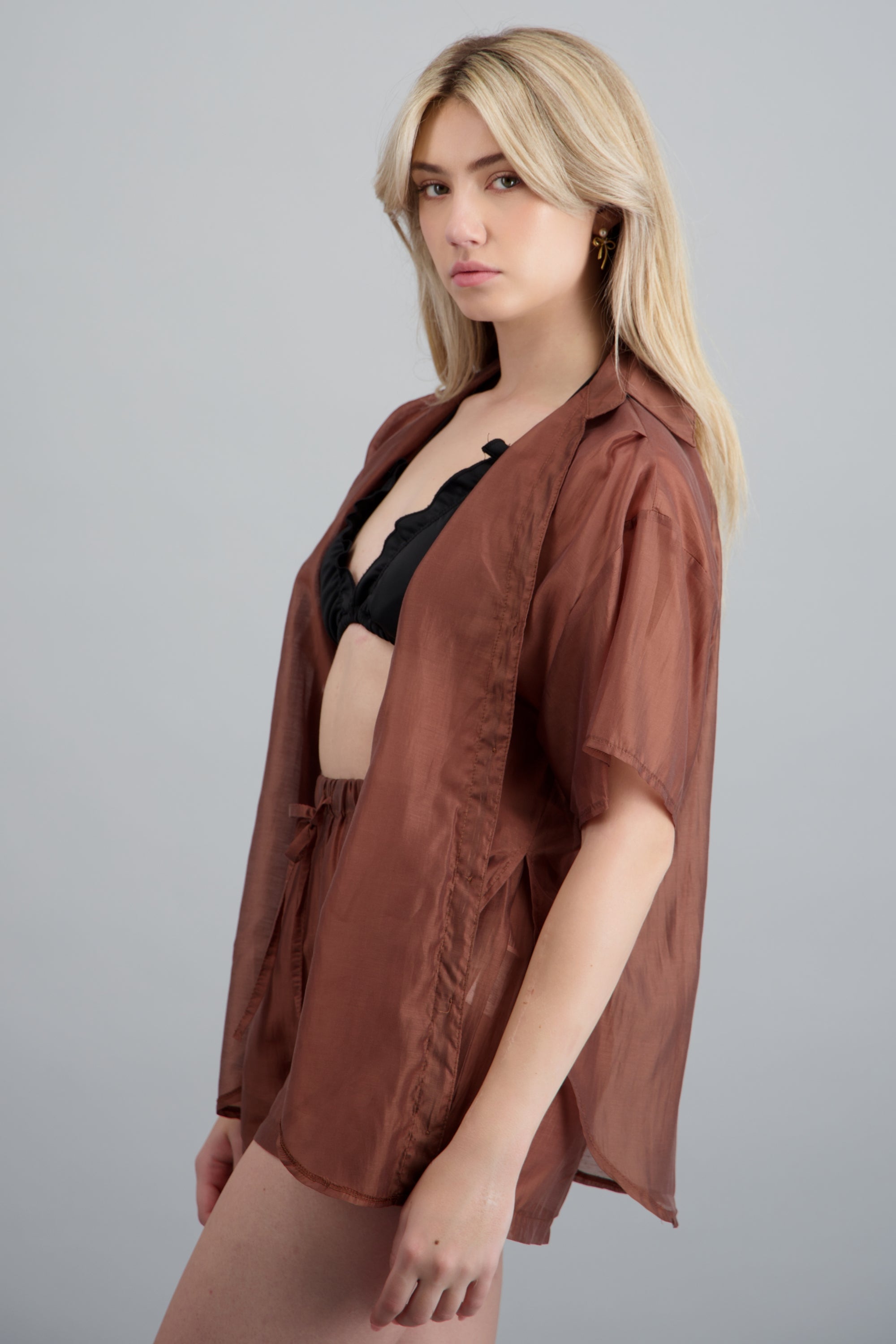 Camisa manga corta traslucida CAFE