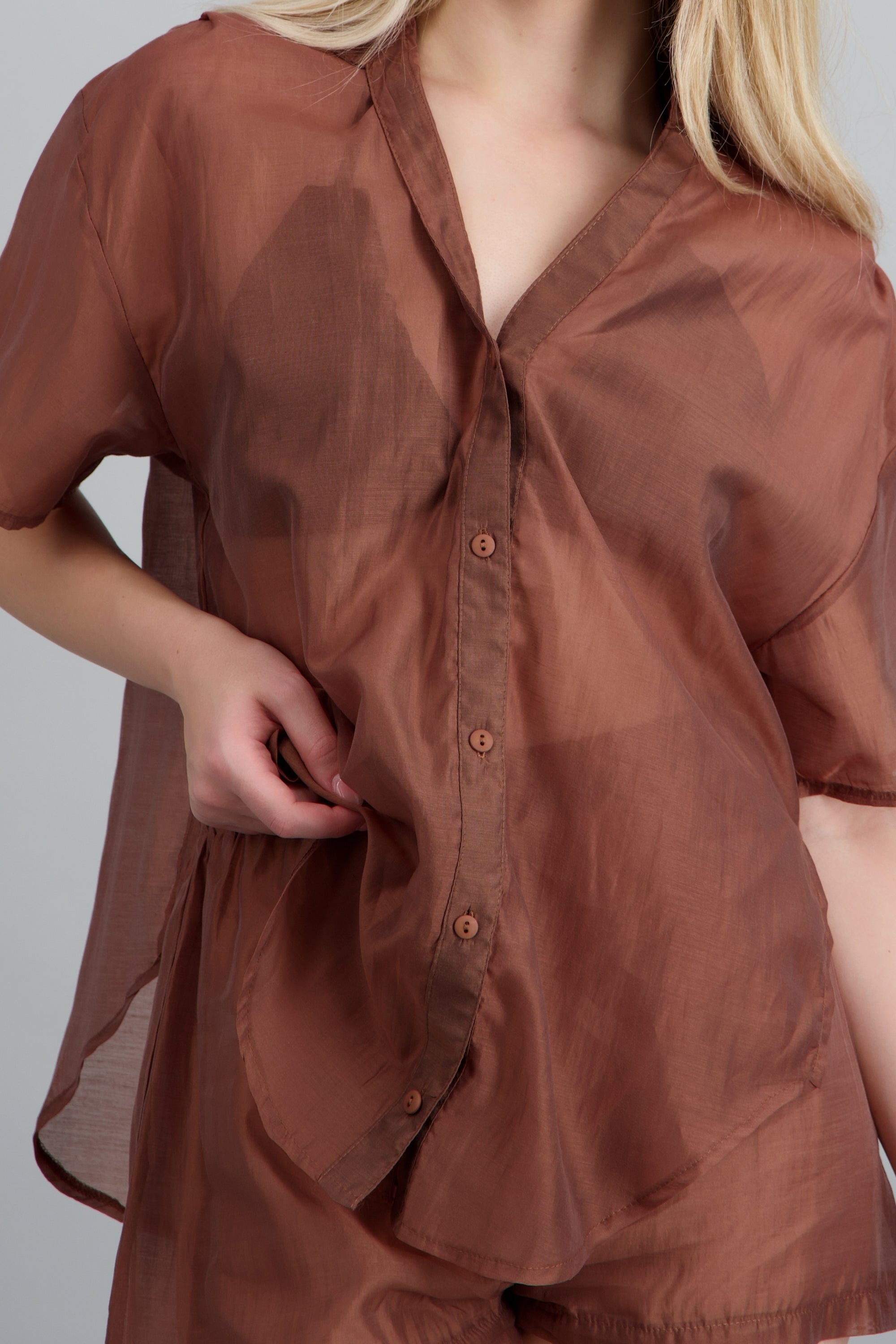 Camisa manga corta traslucida CAFE