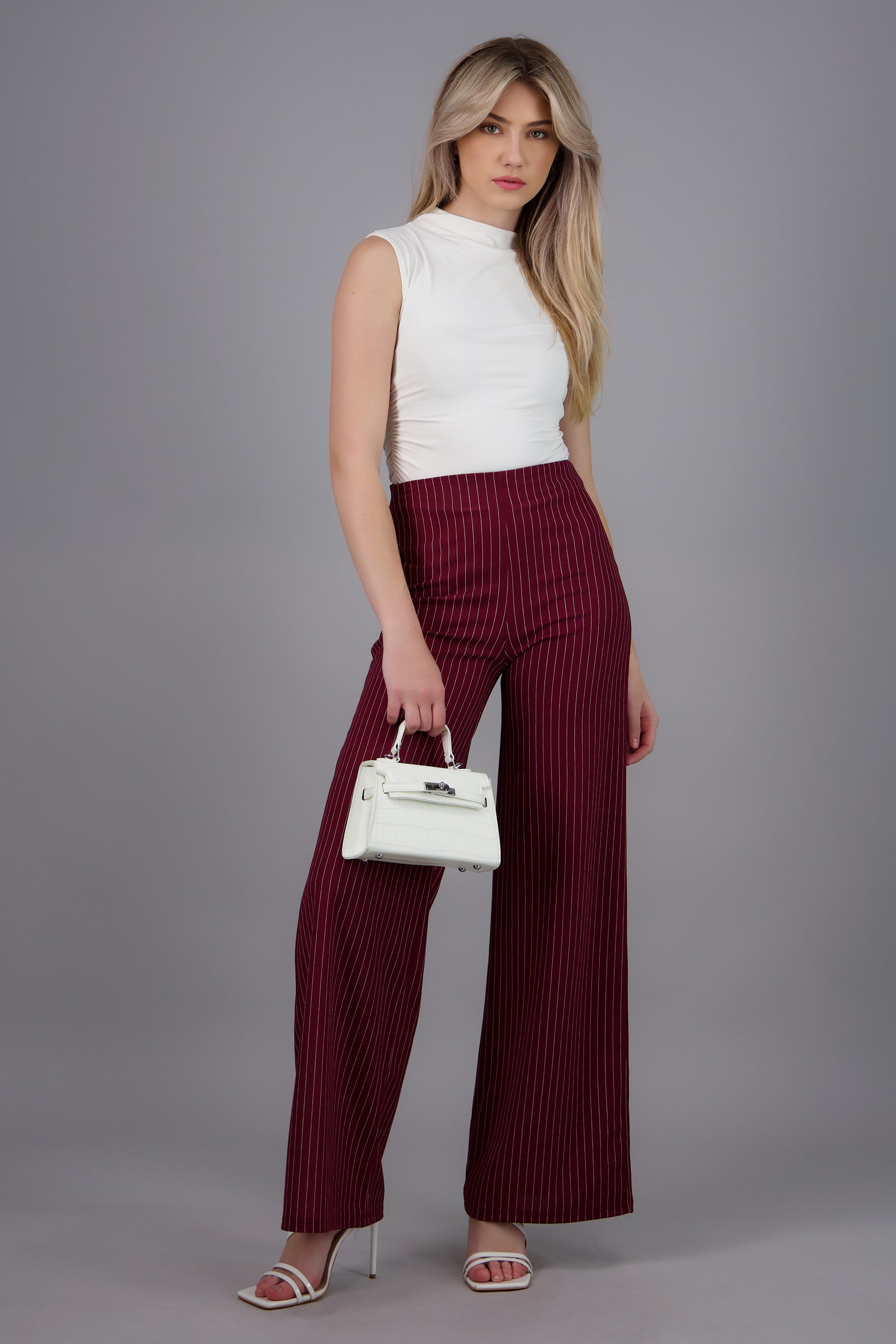 Pantalon wide leg detalle rayas VINO COMBO