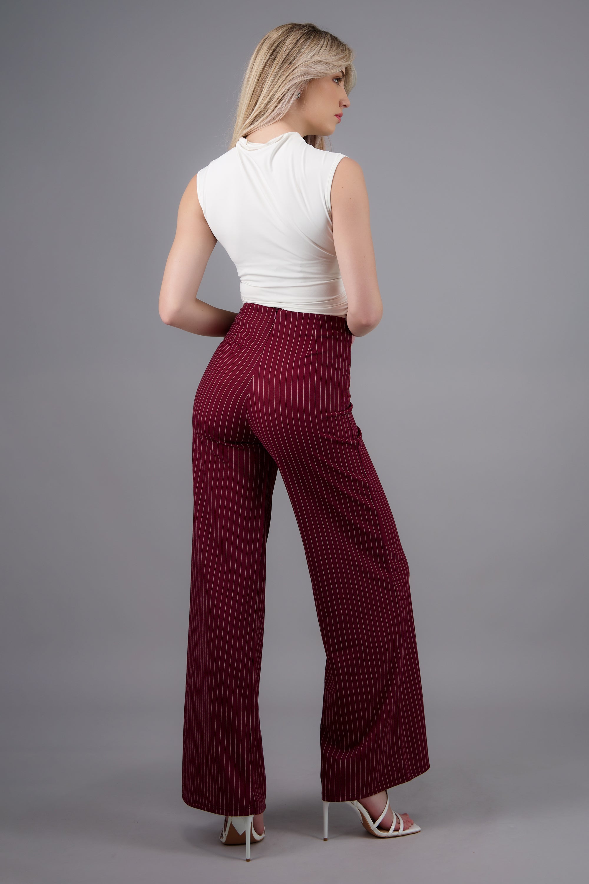 Pantalon wide leg detalle rayas VINO COMBO