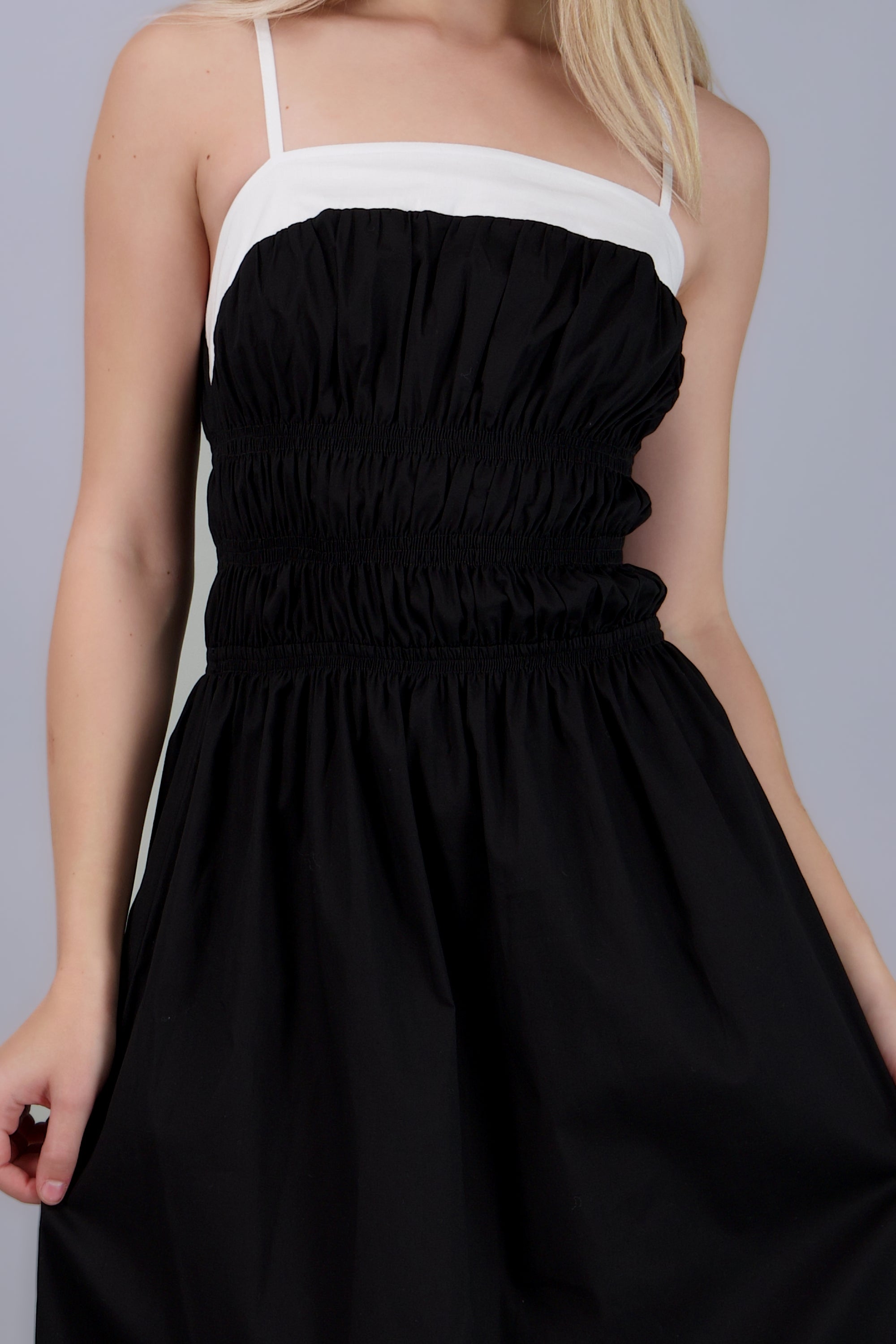 Vestido maxi detalle ligas contraste NEGRO COMBO