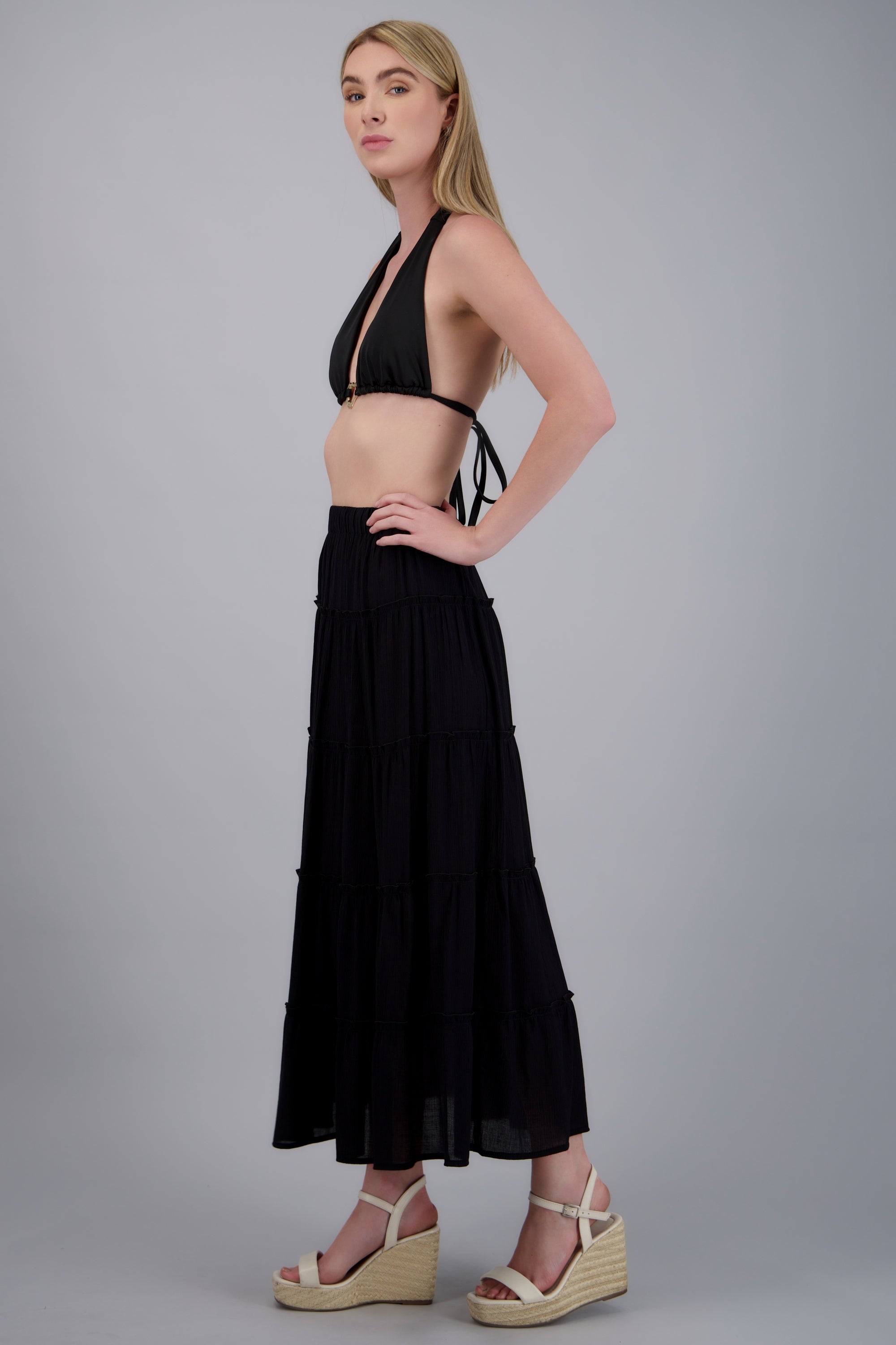 Falda midi cortes ligera NEGRO