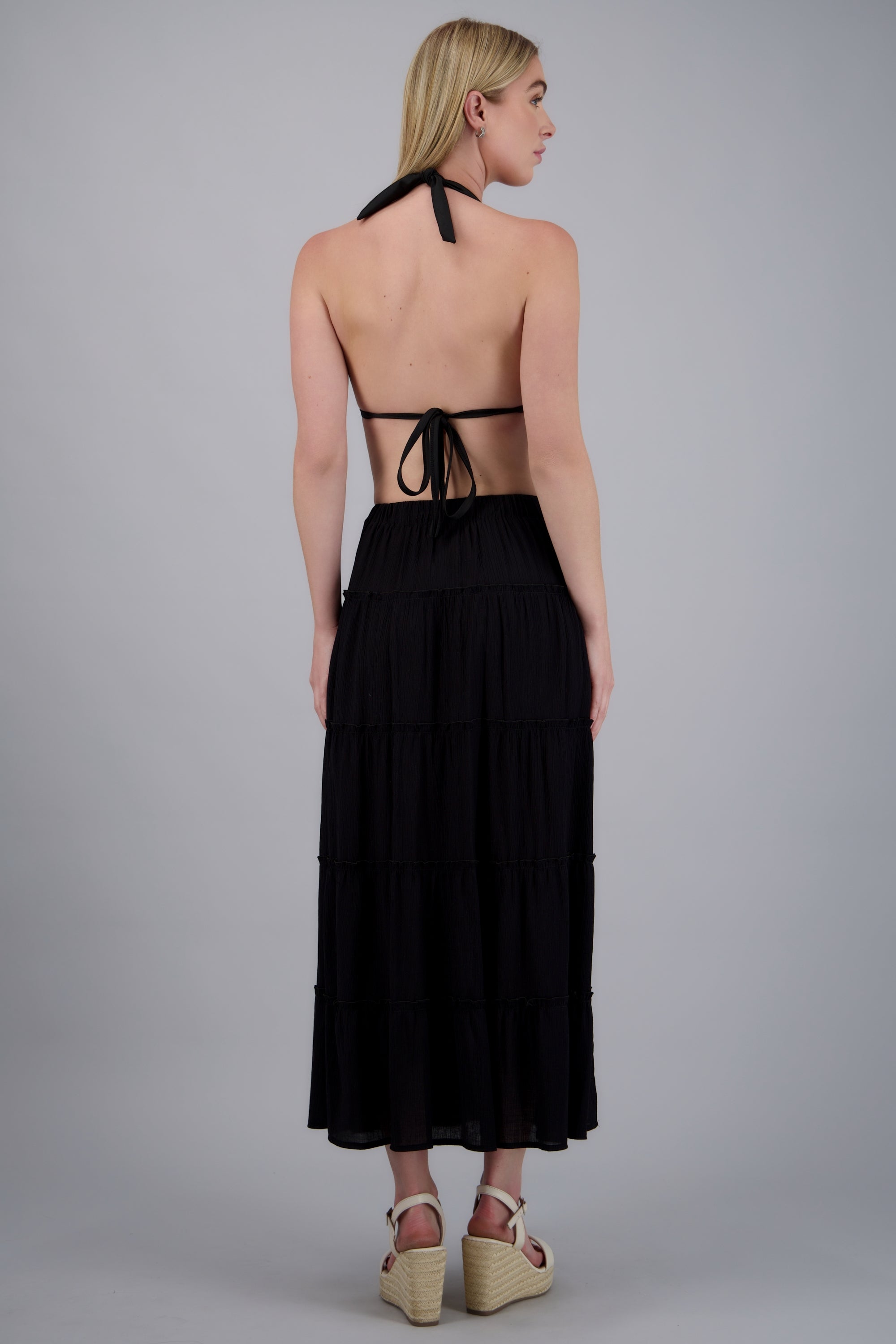 Falda midi cortes ligera NEGRO
