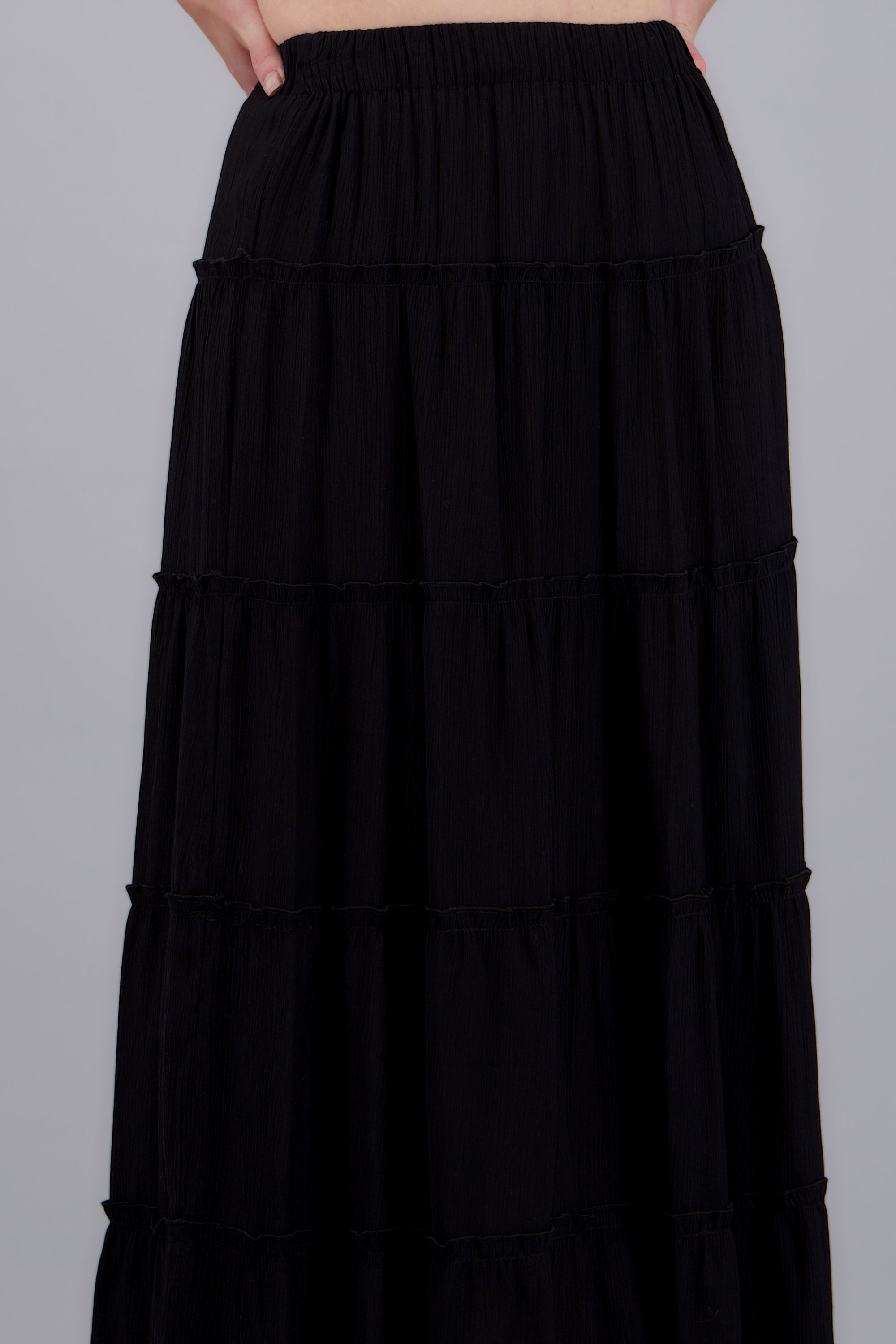 Falda midi cortes ligera NEGRO
