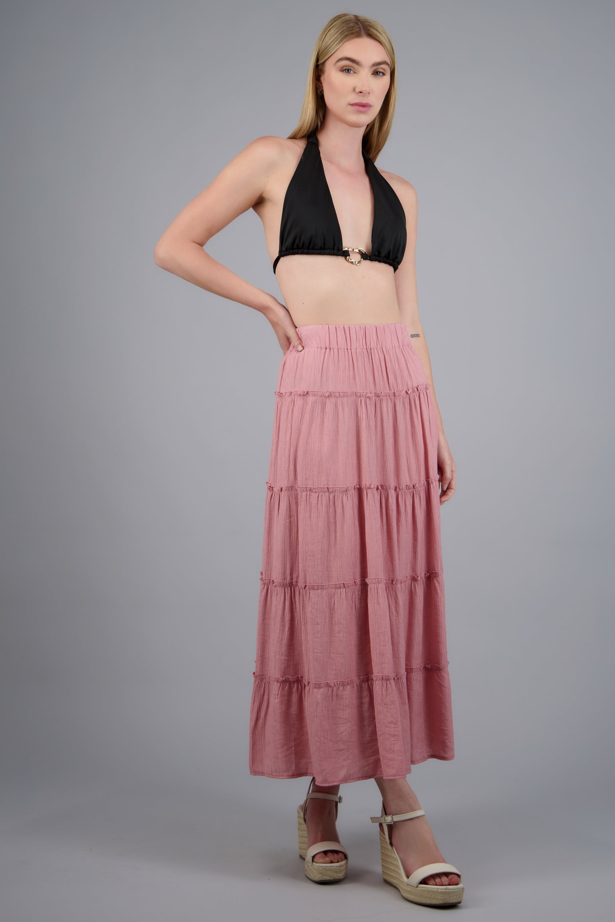 Falda midi cortes ligera ROSA