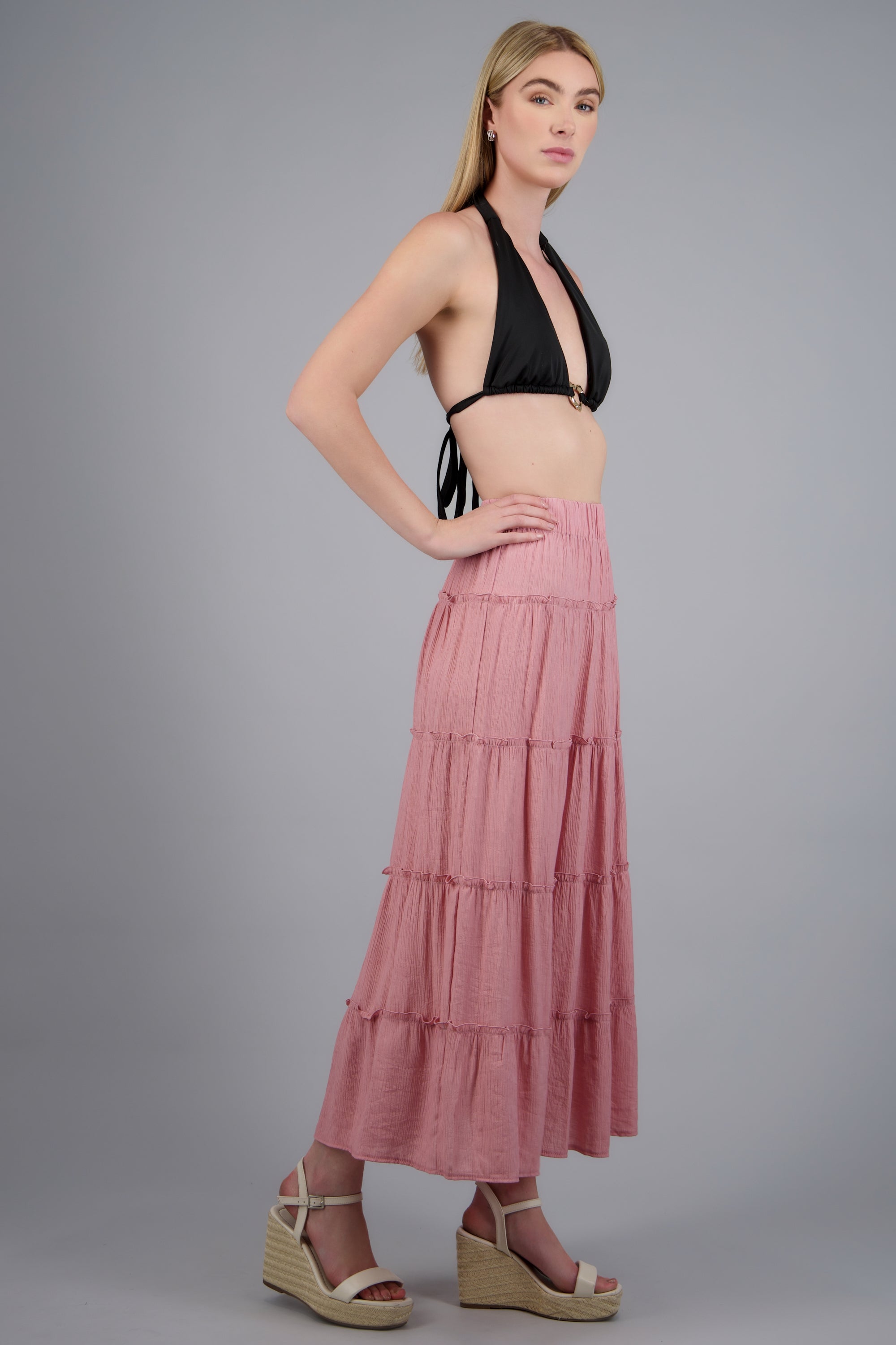 Falda midi cortes ligera ROSA