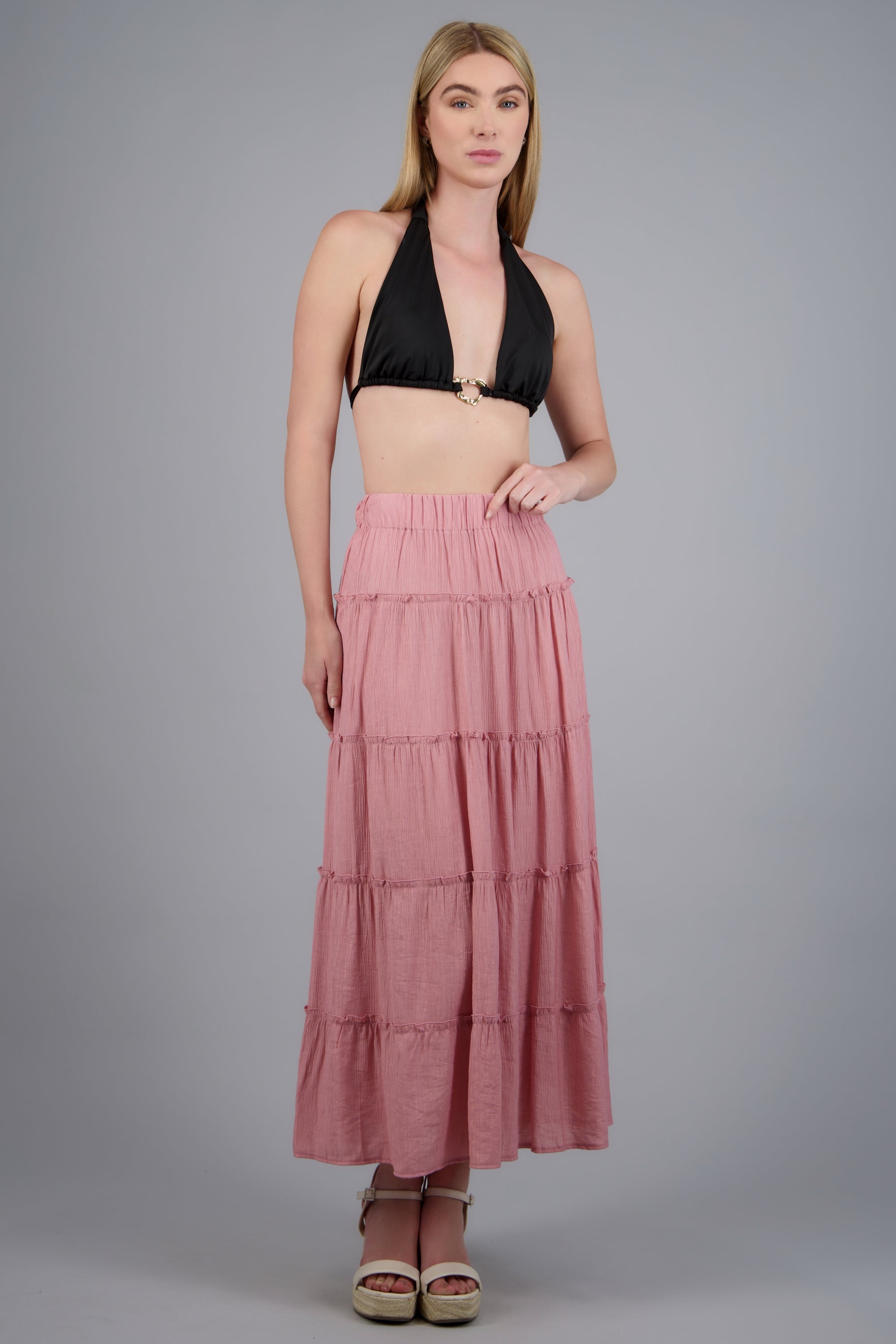 Falda midi cortes ligera ROSA
