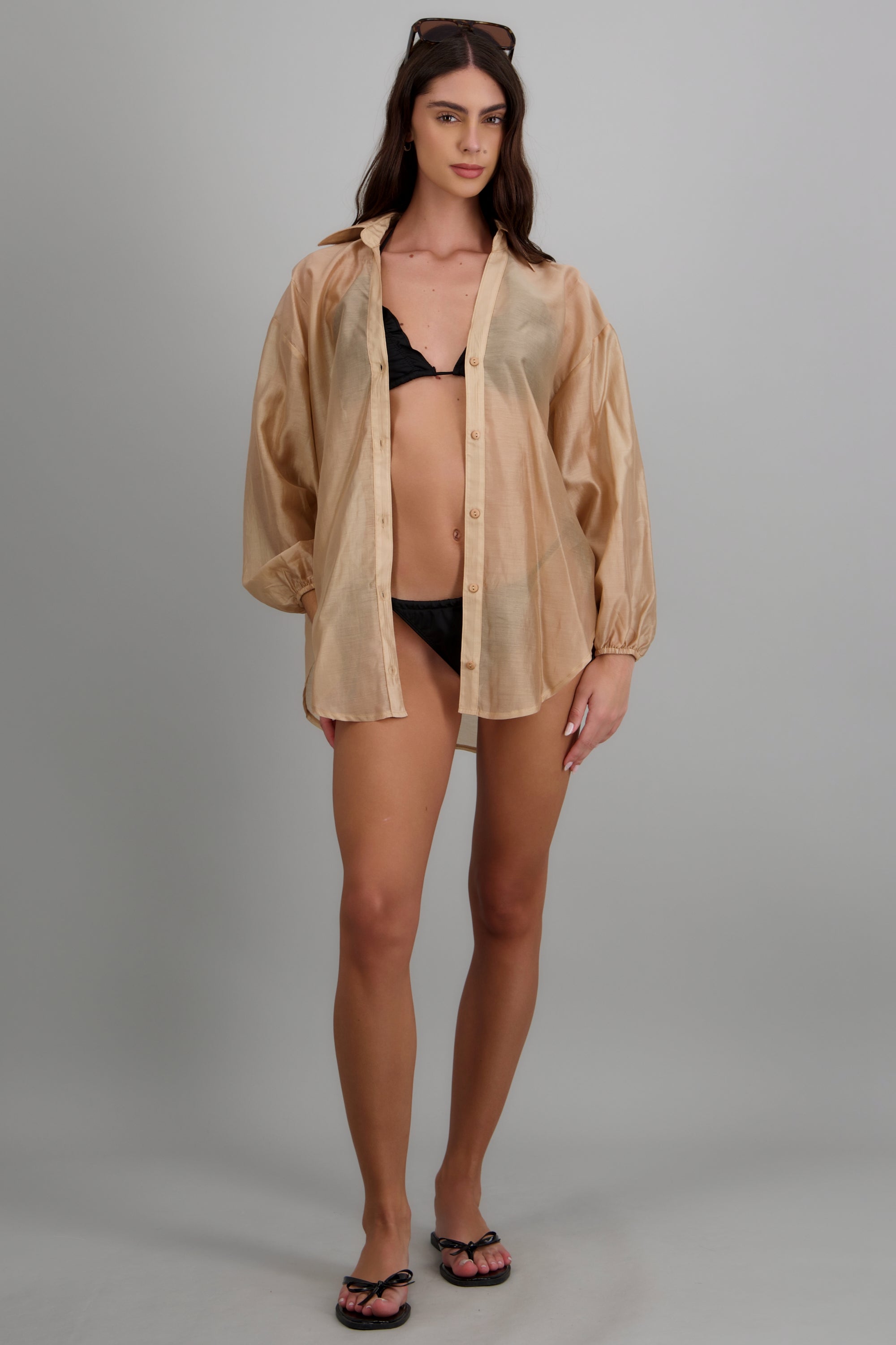 Camisa manga larga cuello BEIGE
