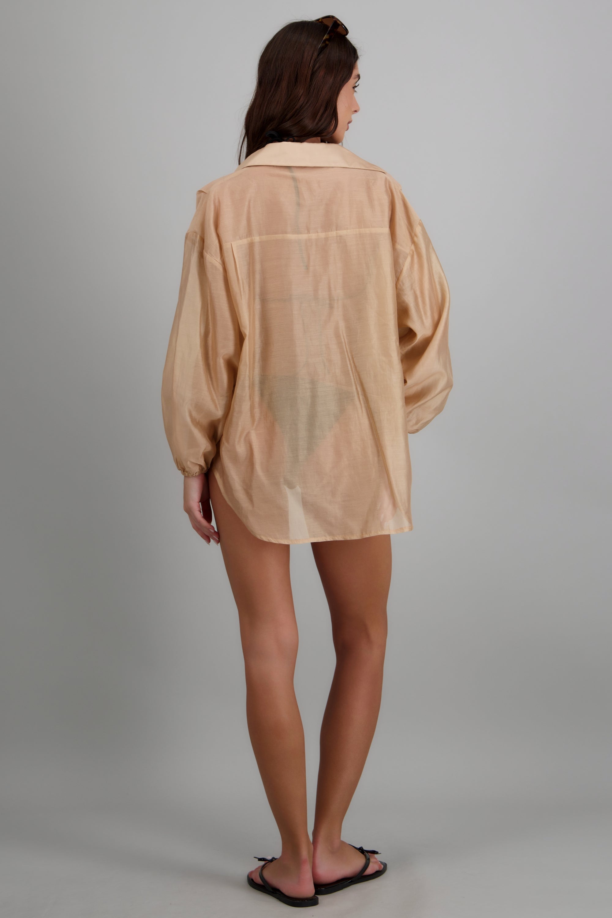 Camisa manga larga cuello BEIGE