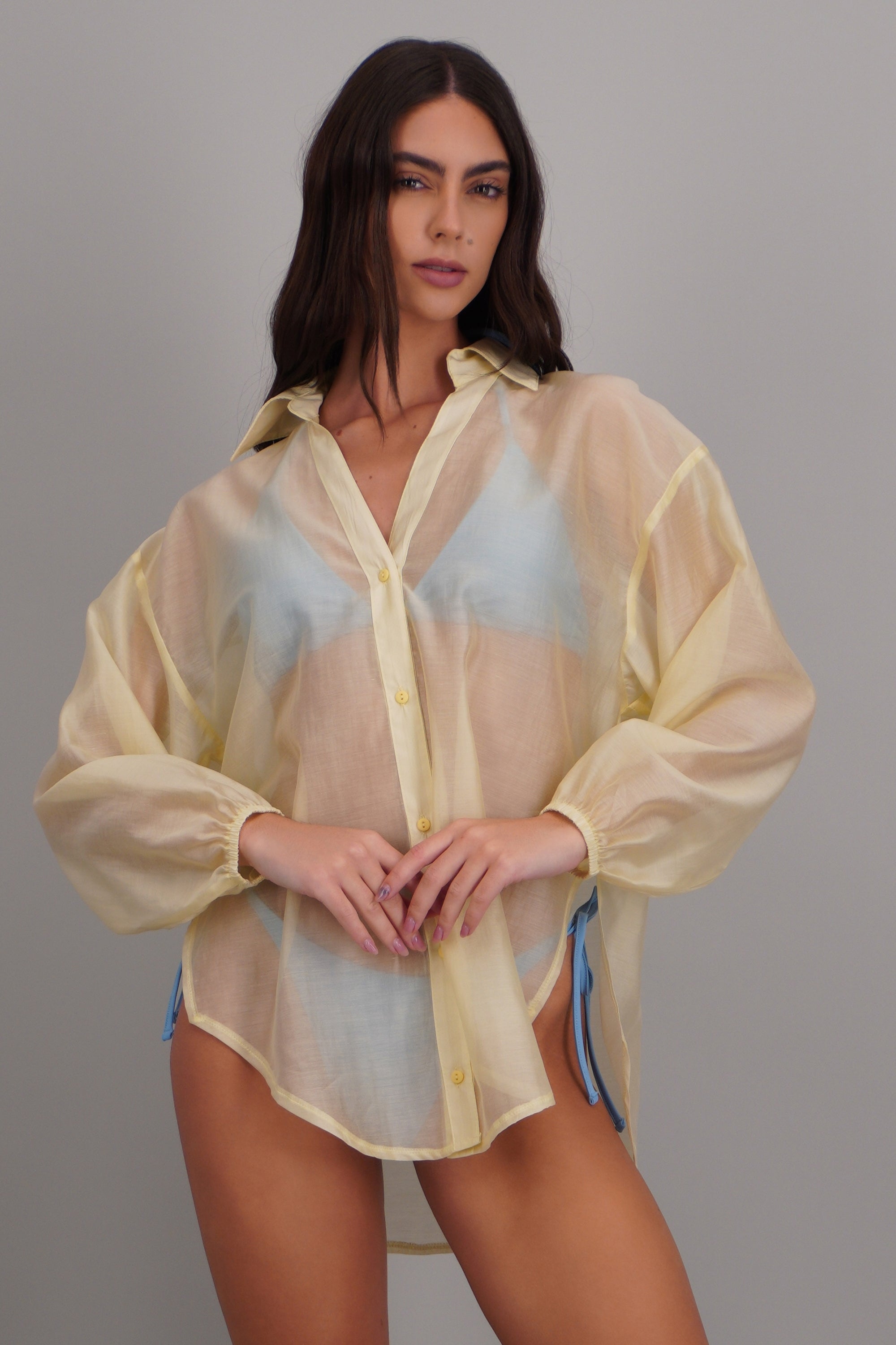 Camisa manga larga cuello AMARILLO PASTEL