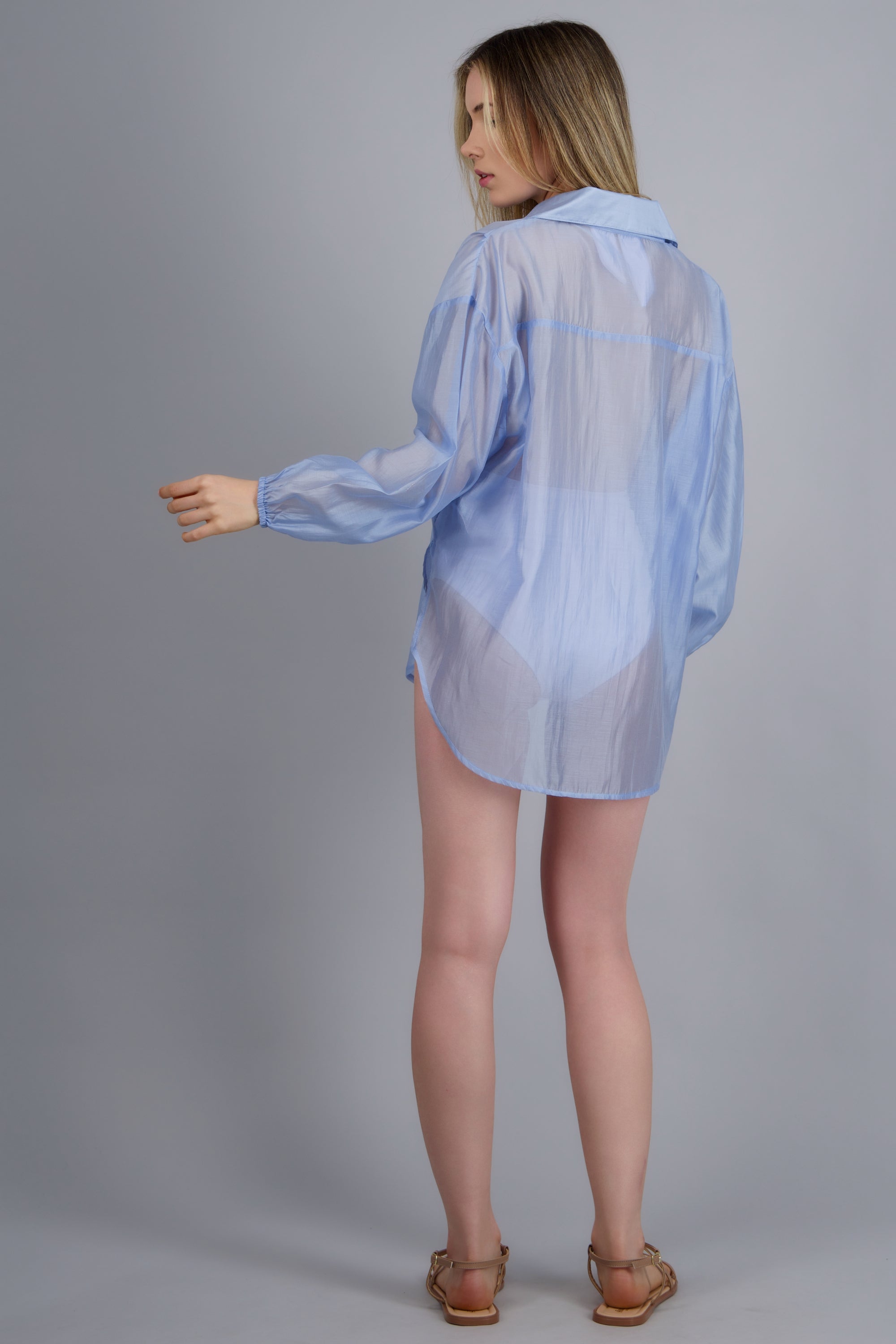 Camisa manga larga cuello AZUL PASTEL