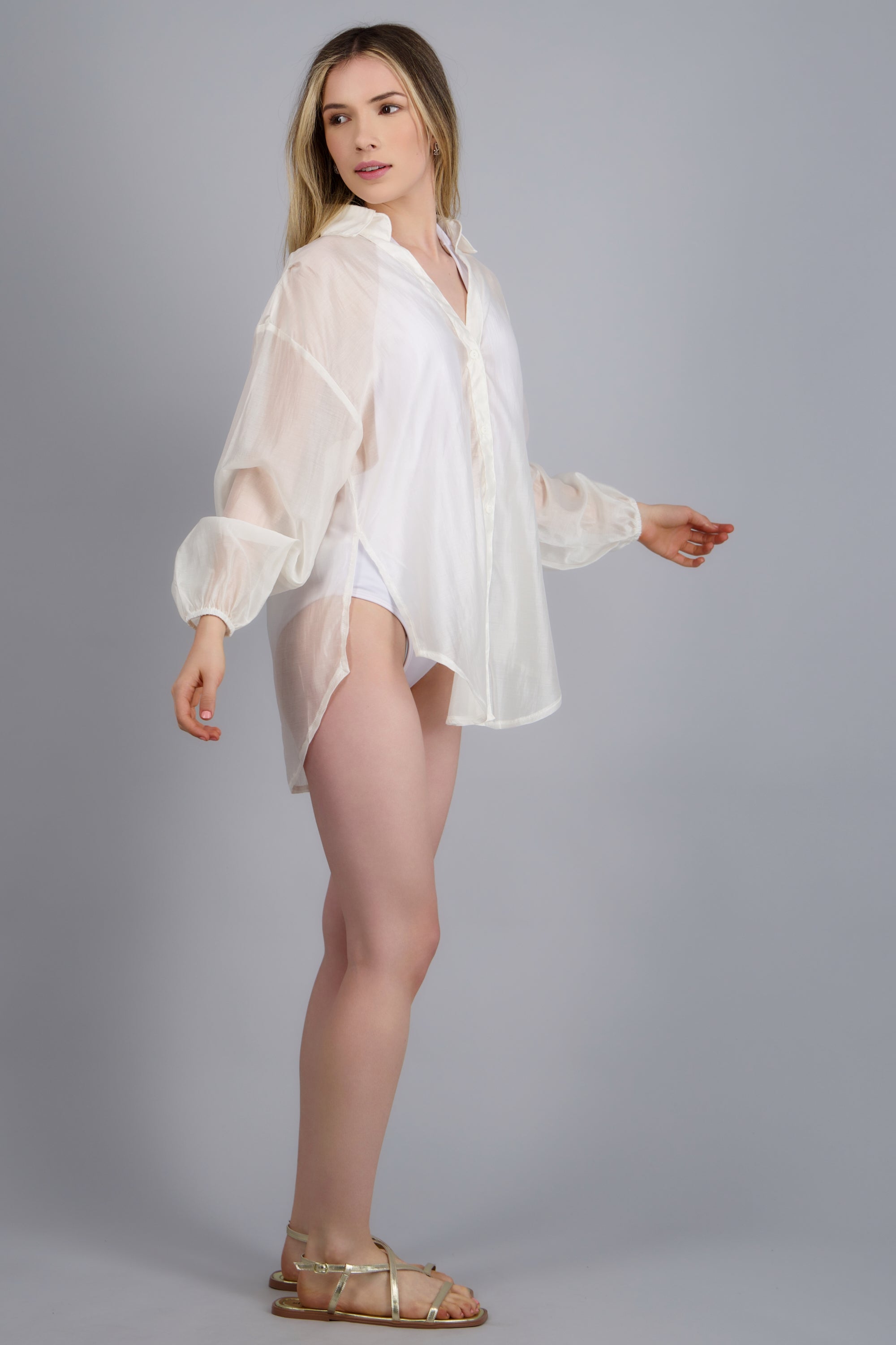 Camisa manga larga cuello BLANCO
