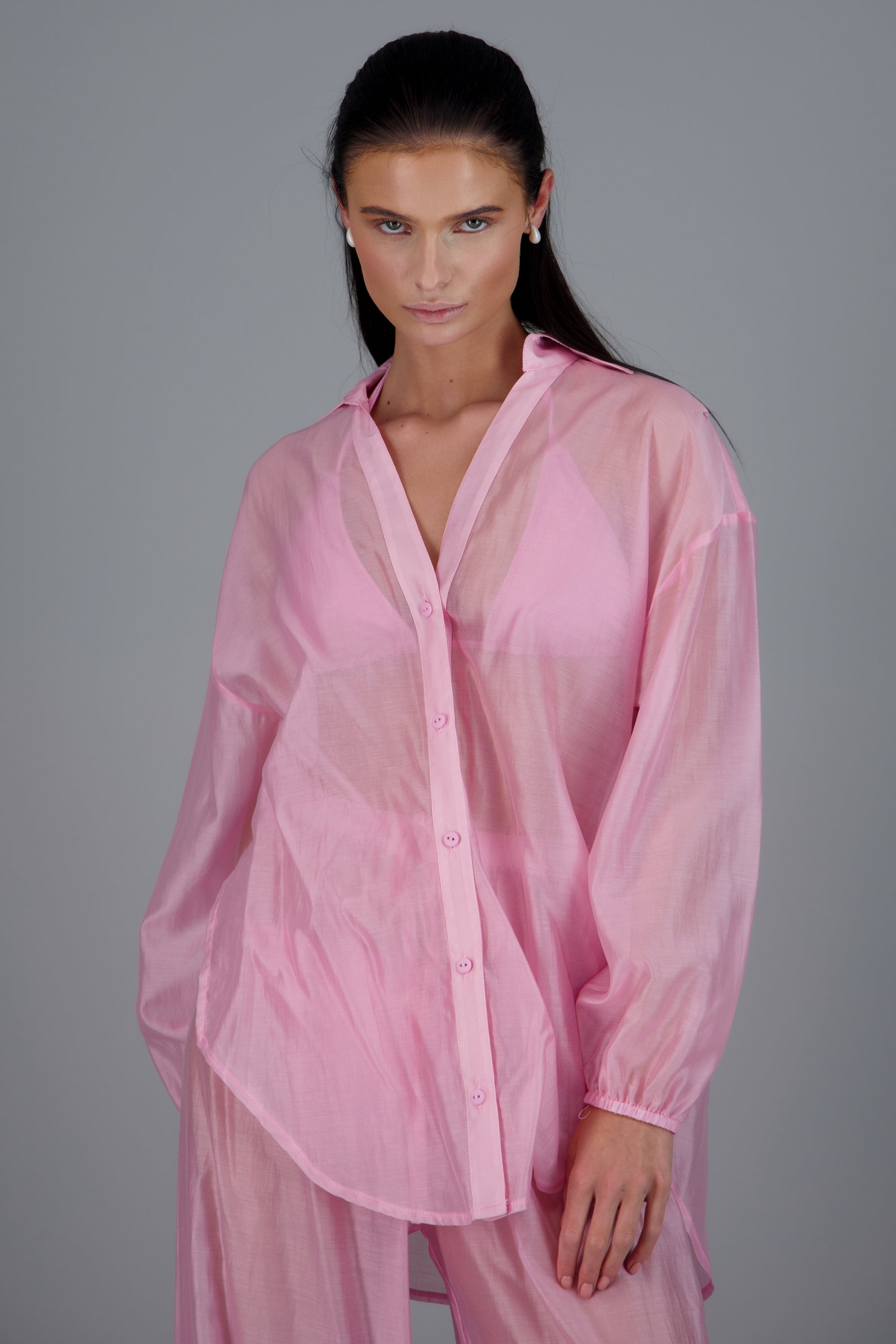 Camisa manga larga cuello ROSA