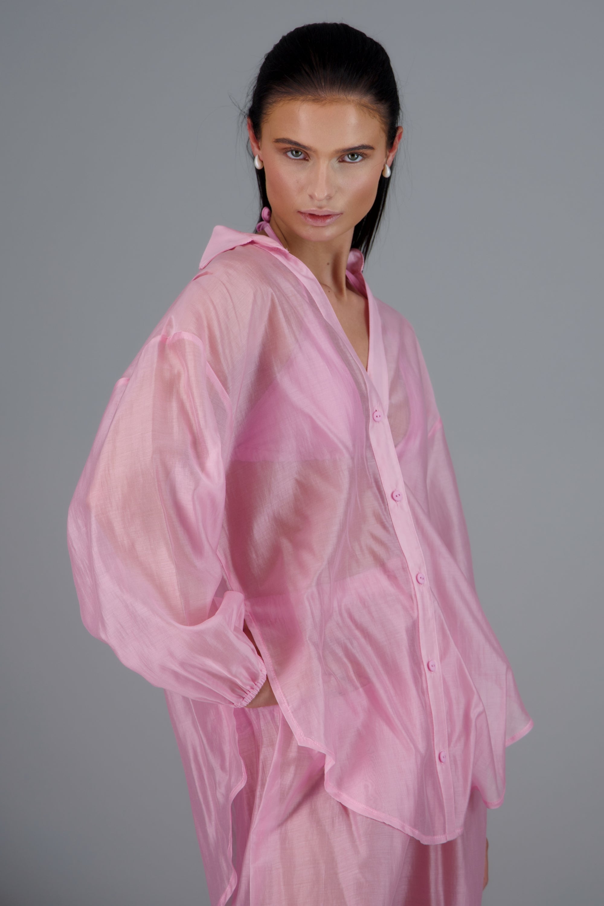 Camisa manga larga cuello ROSA