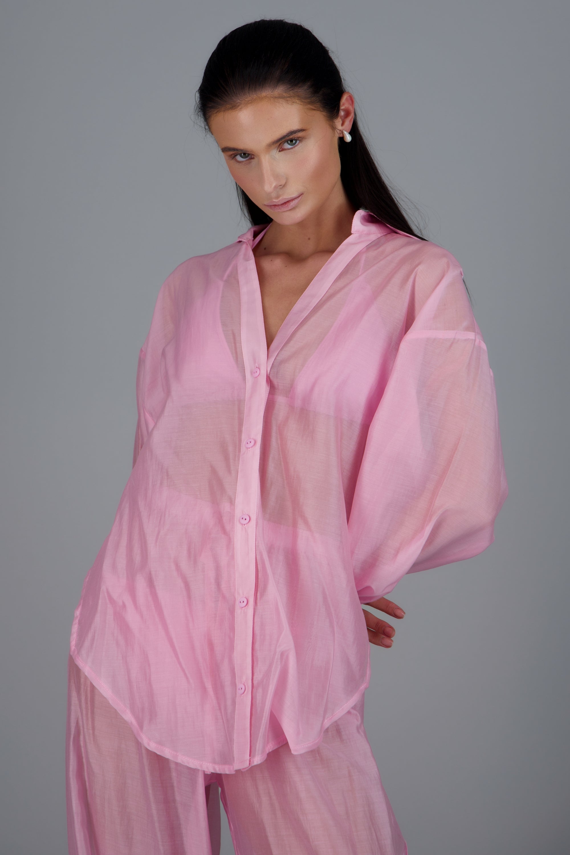 Camisa manga larga cuello ROSA