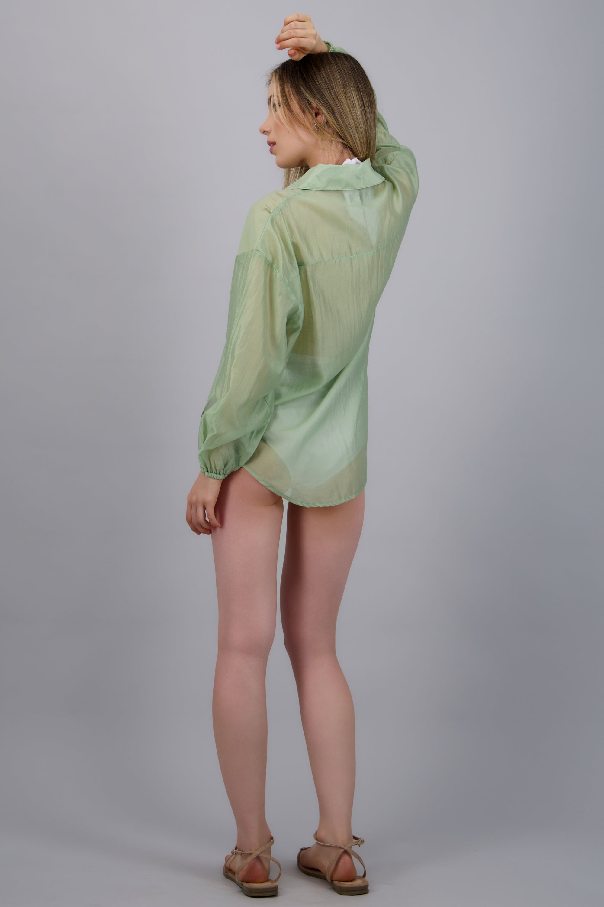 Camisa manga larga cuello VERDE CLARO