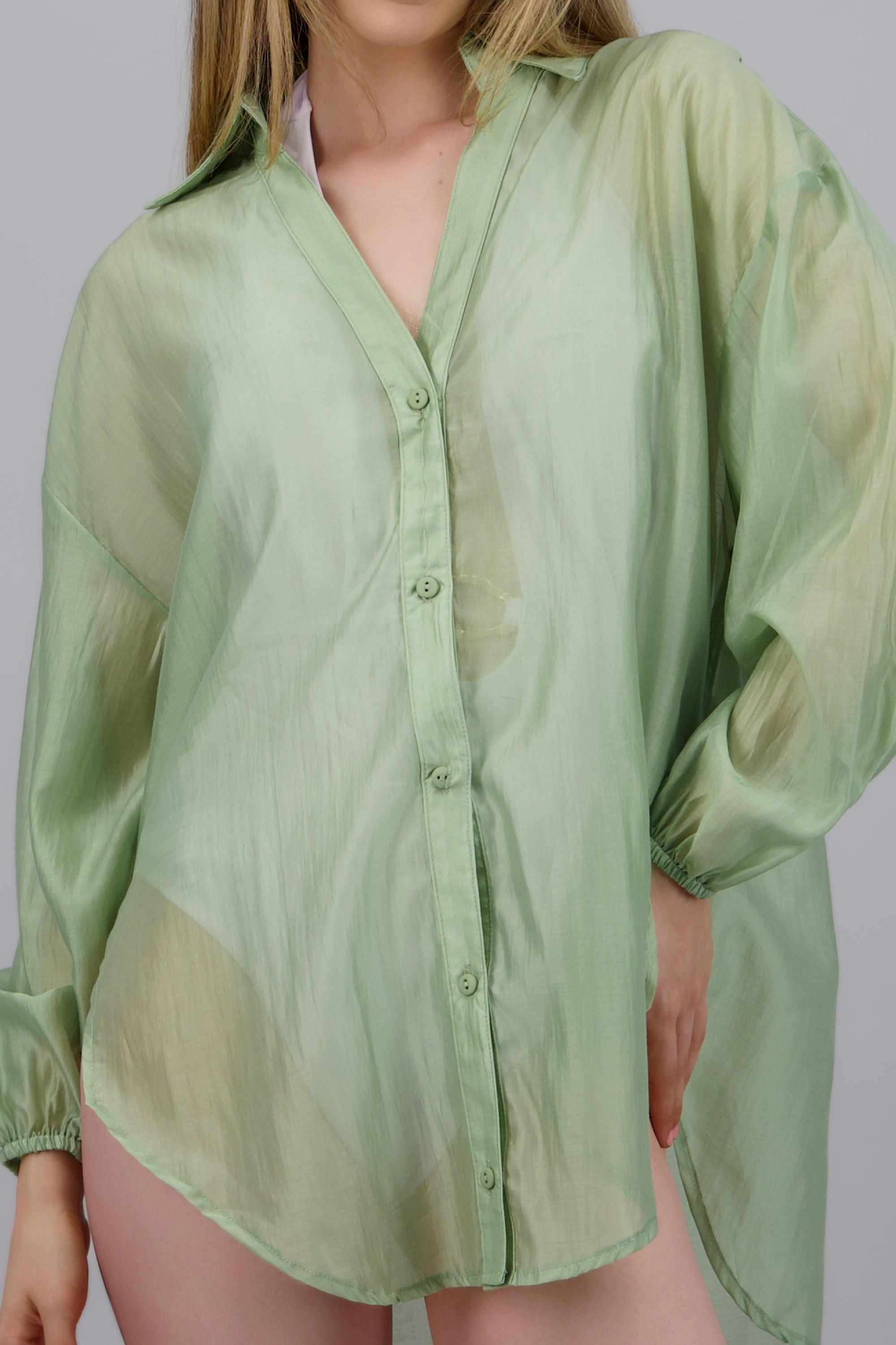 Camisa manga larga cuello VERDE CLARO