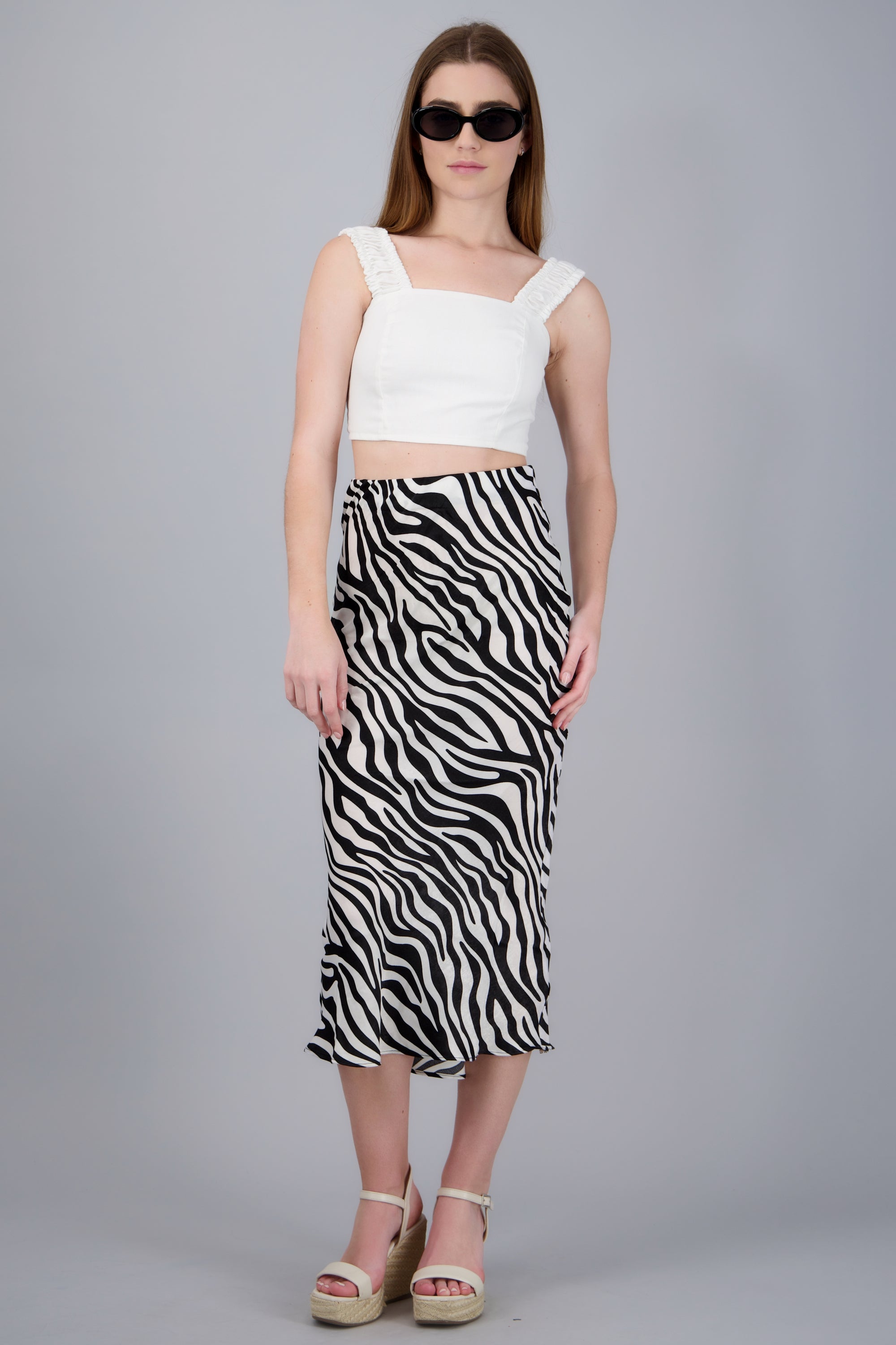 Falda midi estampada zebra NEGRO COMBO