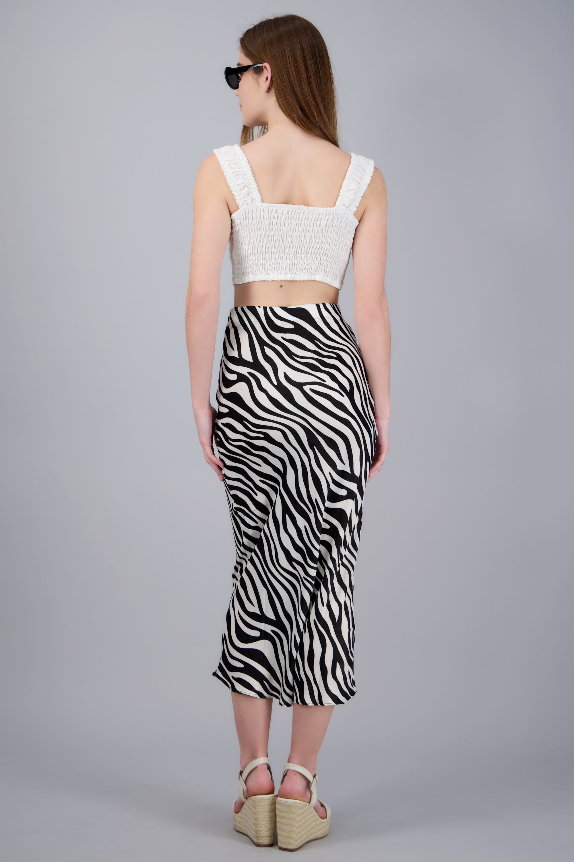 Falda midi estampada zebra NEGRO COMBO