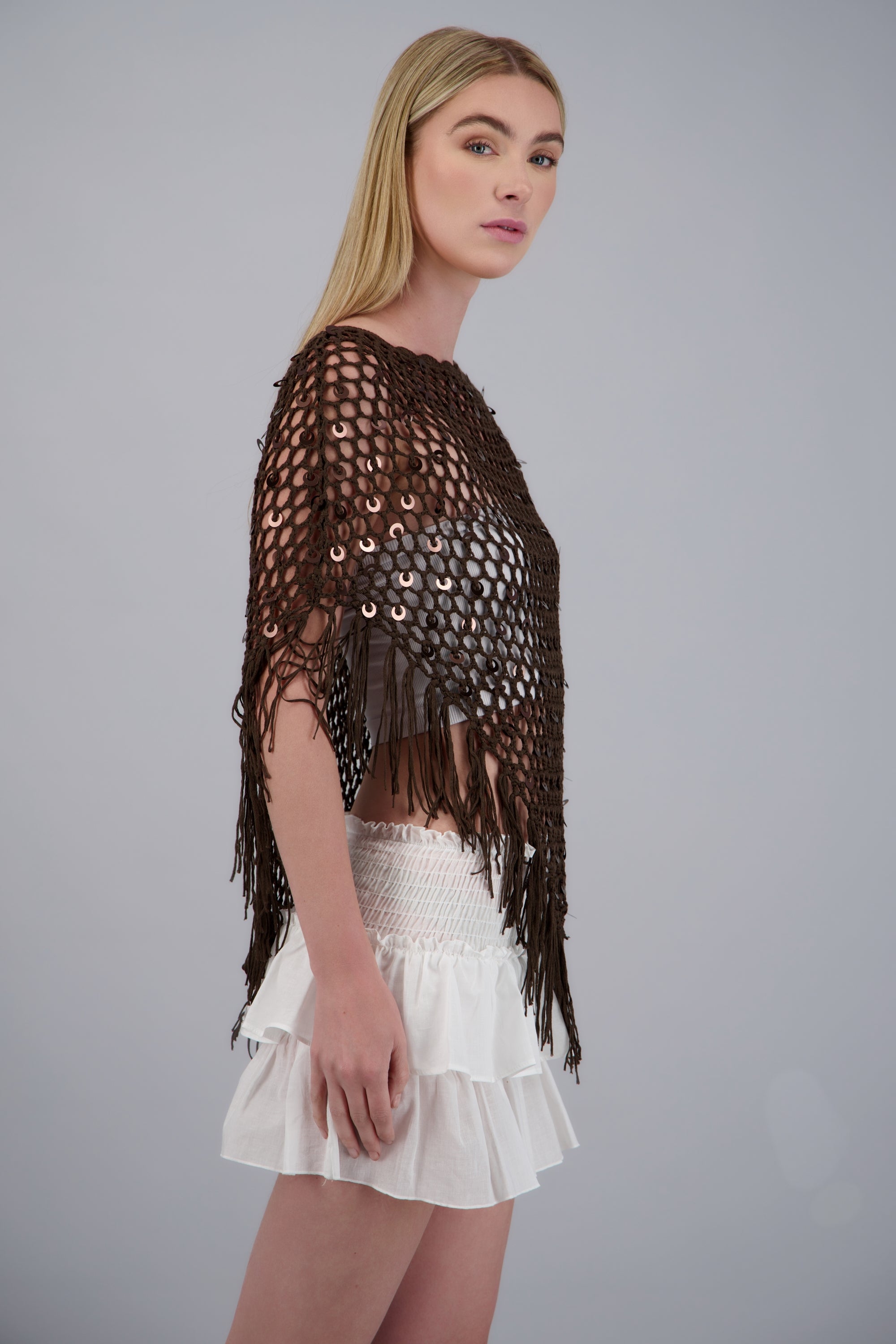 PONCHO ASIMETRICO C/LENTEJUELAS CHOCOLATE