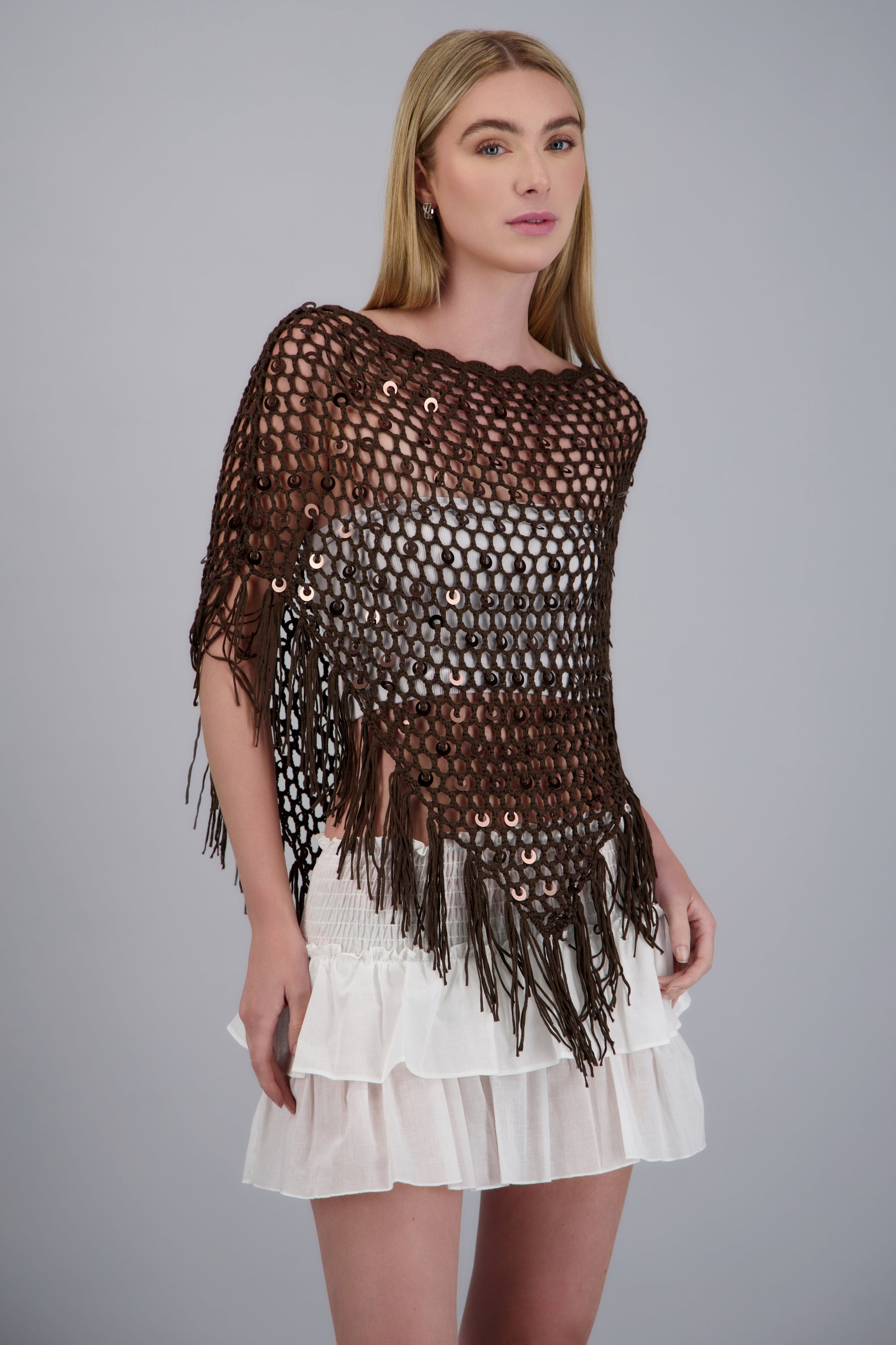 PONCHO ASIMETRICO C/LENTEJUELAS CHOCOLATE