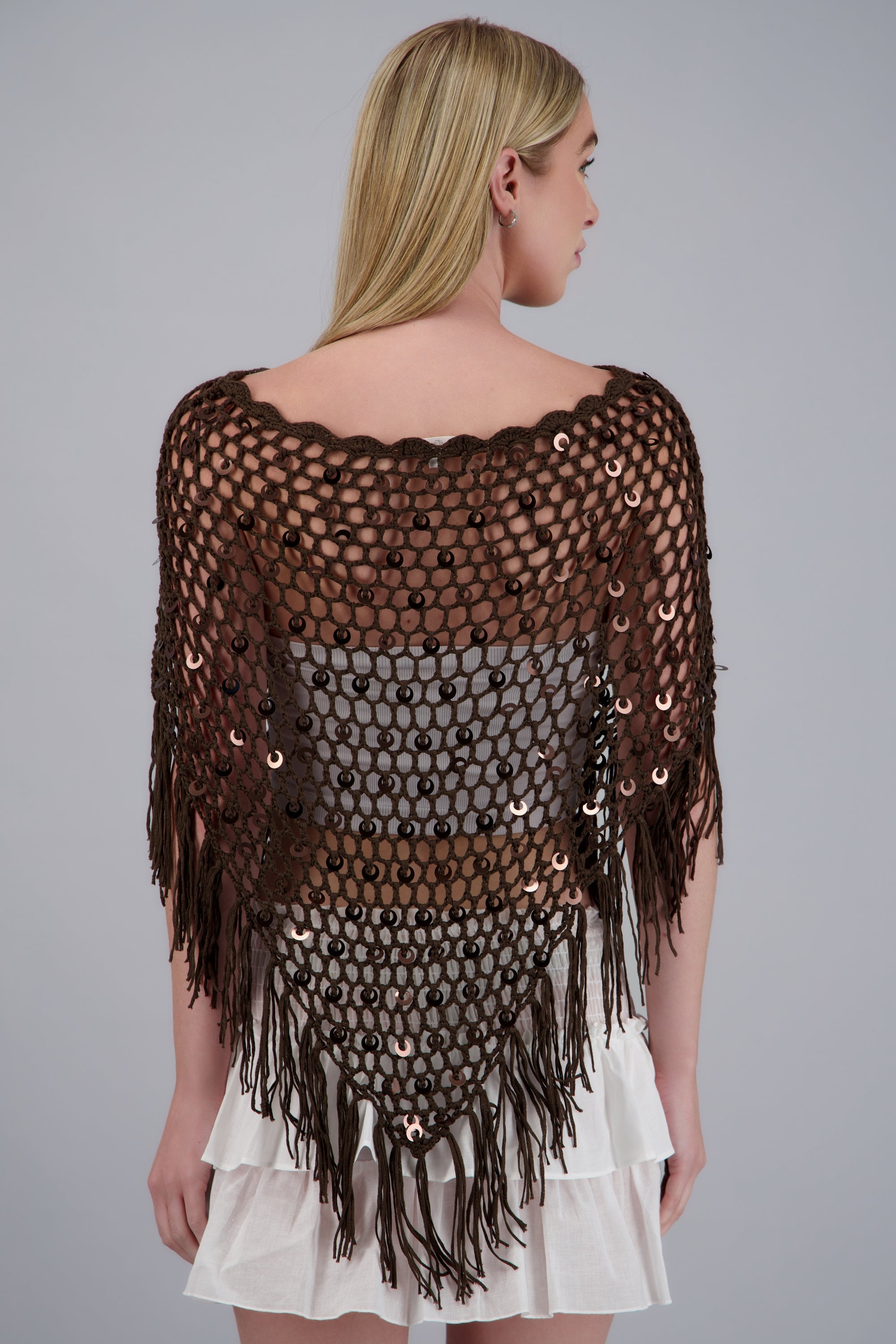 PONCHO ASIMETRICO C/LENTEJUELAS CHOCOLATE