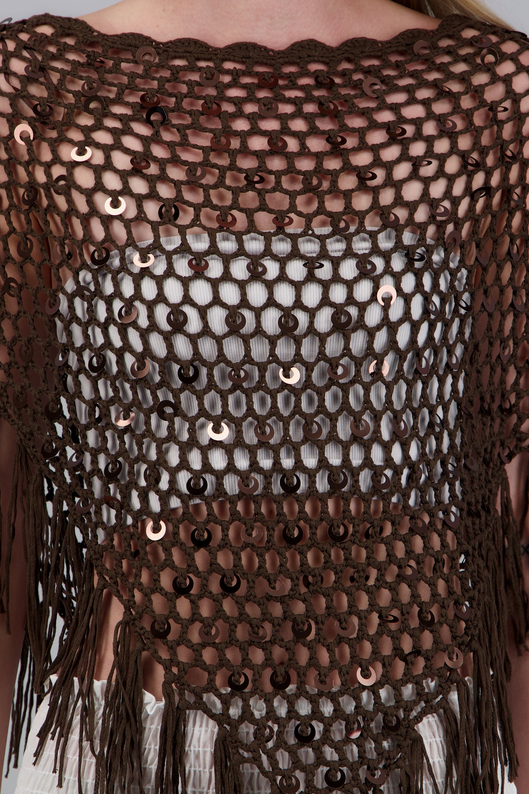 PONCHO ASIMETRICO C/LENTEJUELAS CHOCOLATE