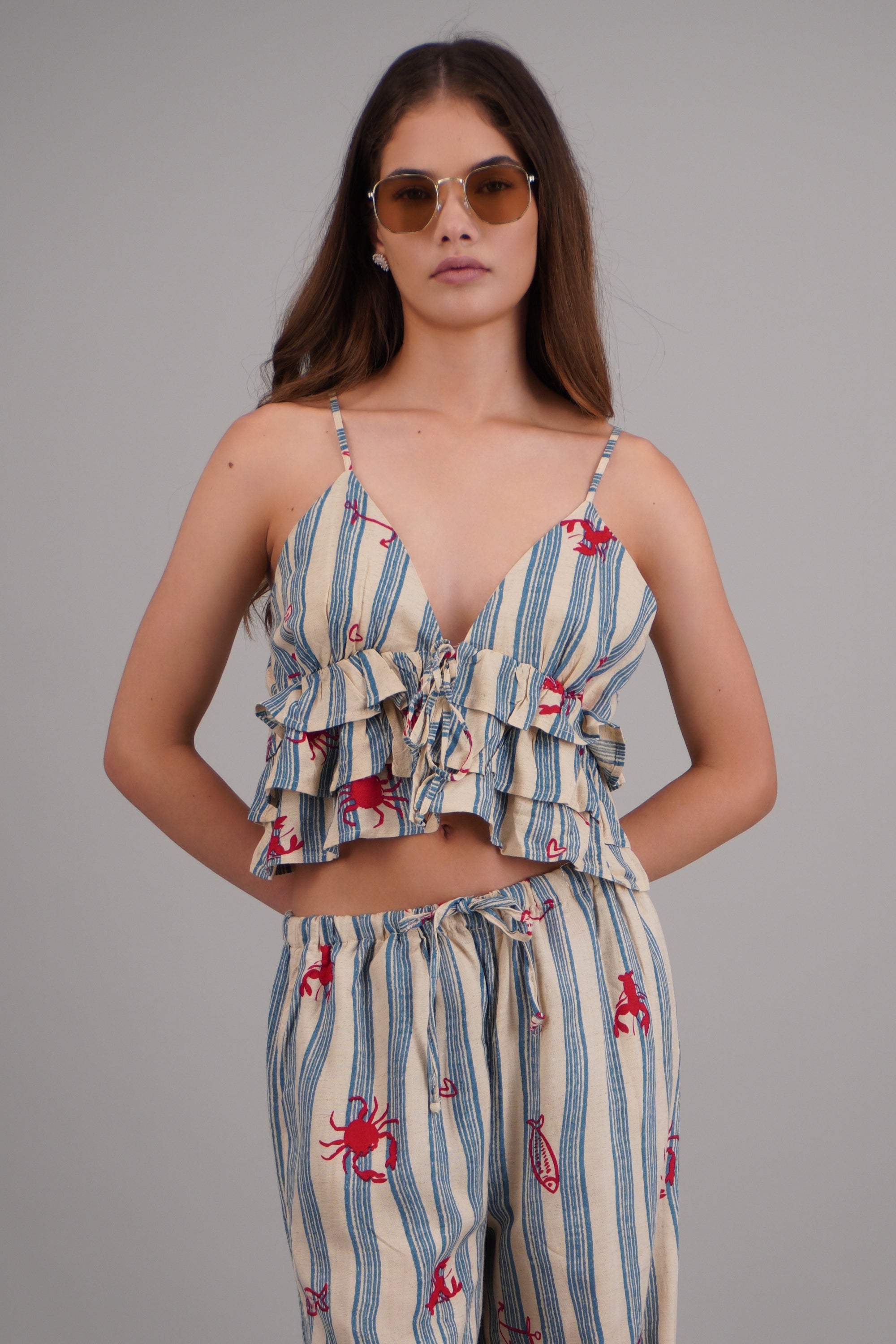 Blusa peplum tirantes olanes estapado rayas MENTA COMBO