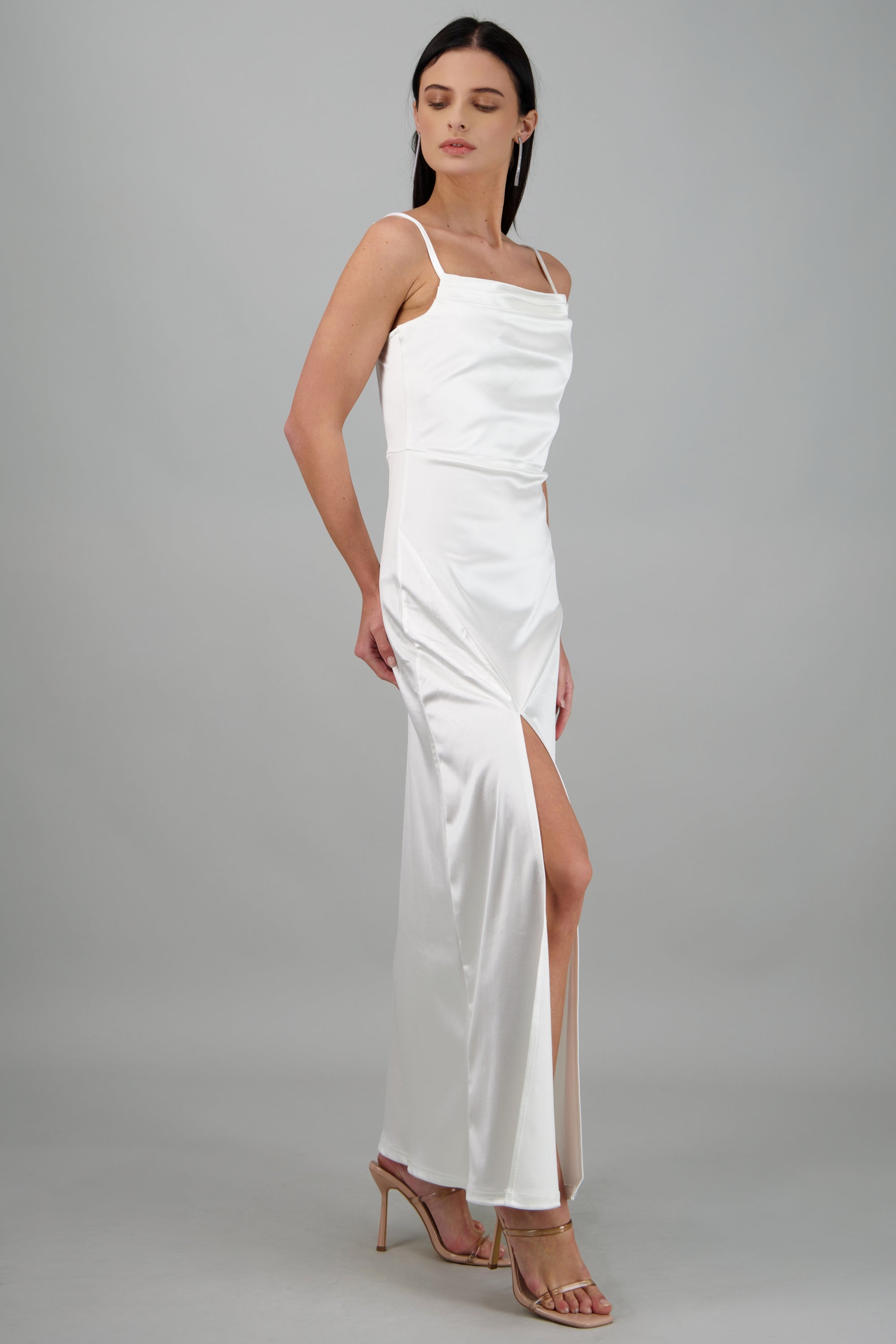 Vestido maxi satin espalda abierta BLANCO