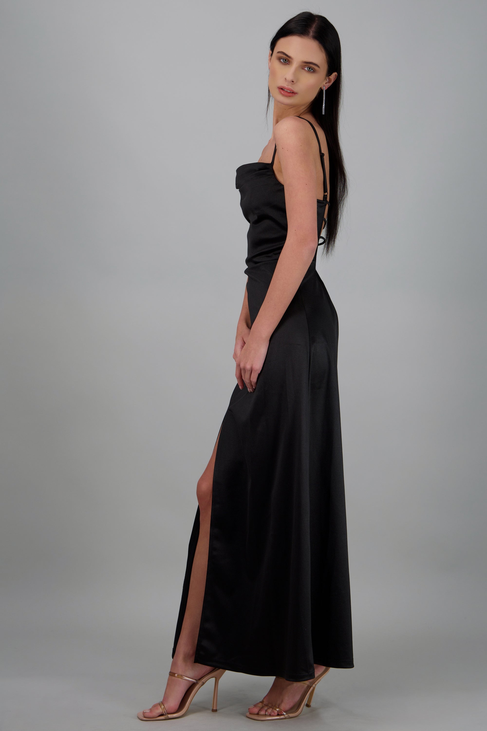 Vestido maxi satin espalda abierta NEGRO