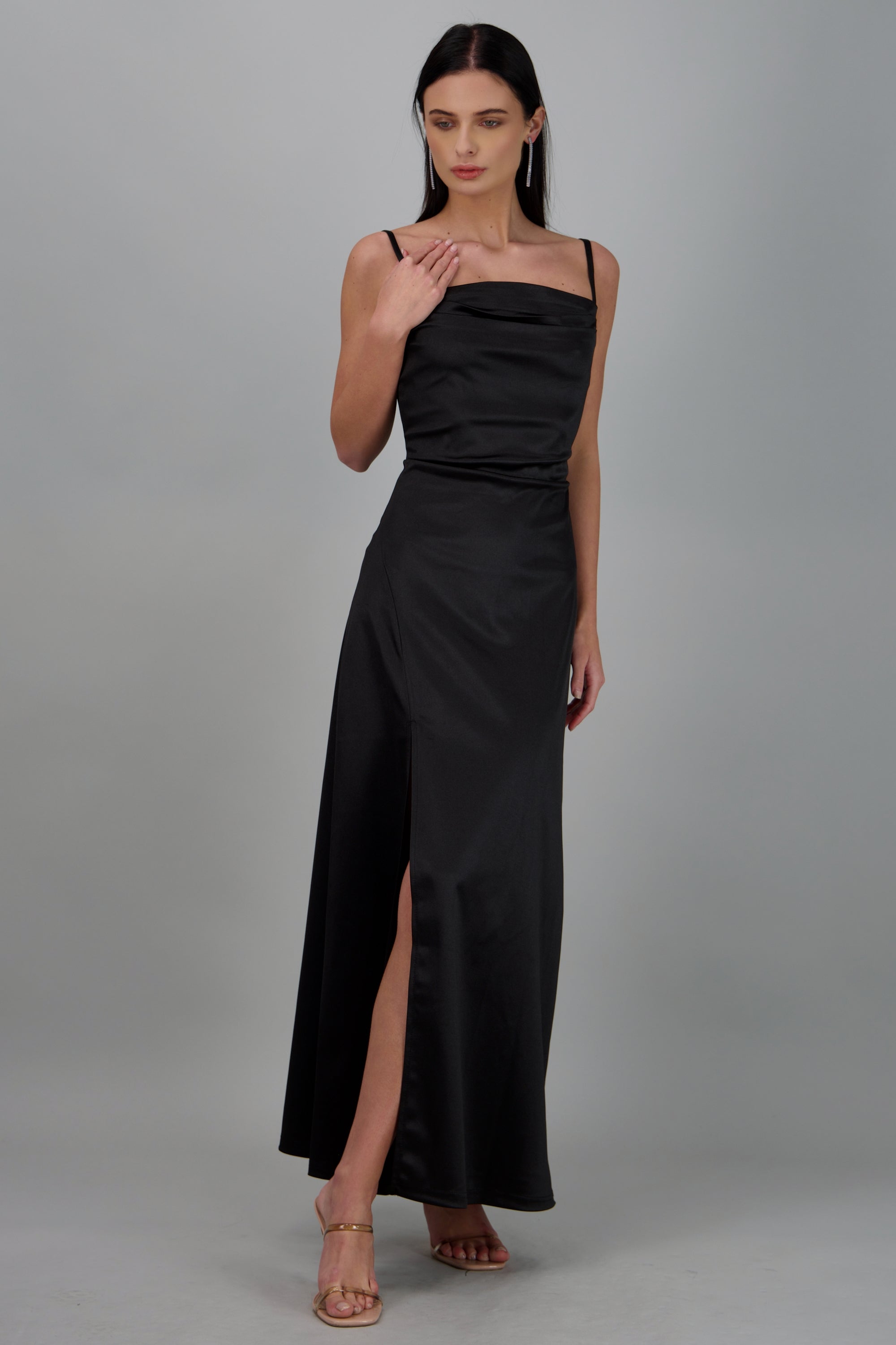 Vestido maxi satin espalda abierta NEGRO