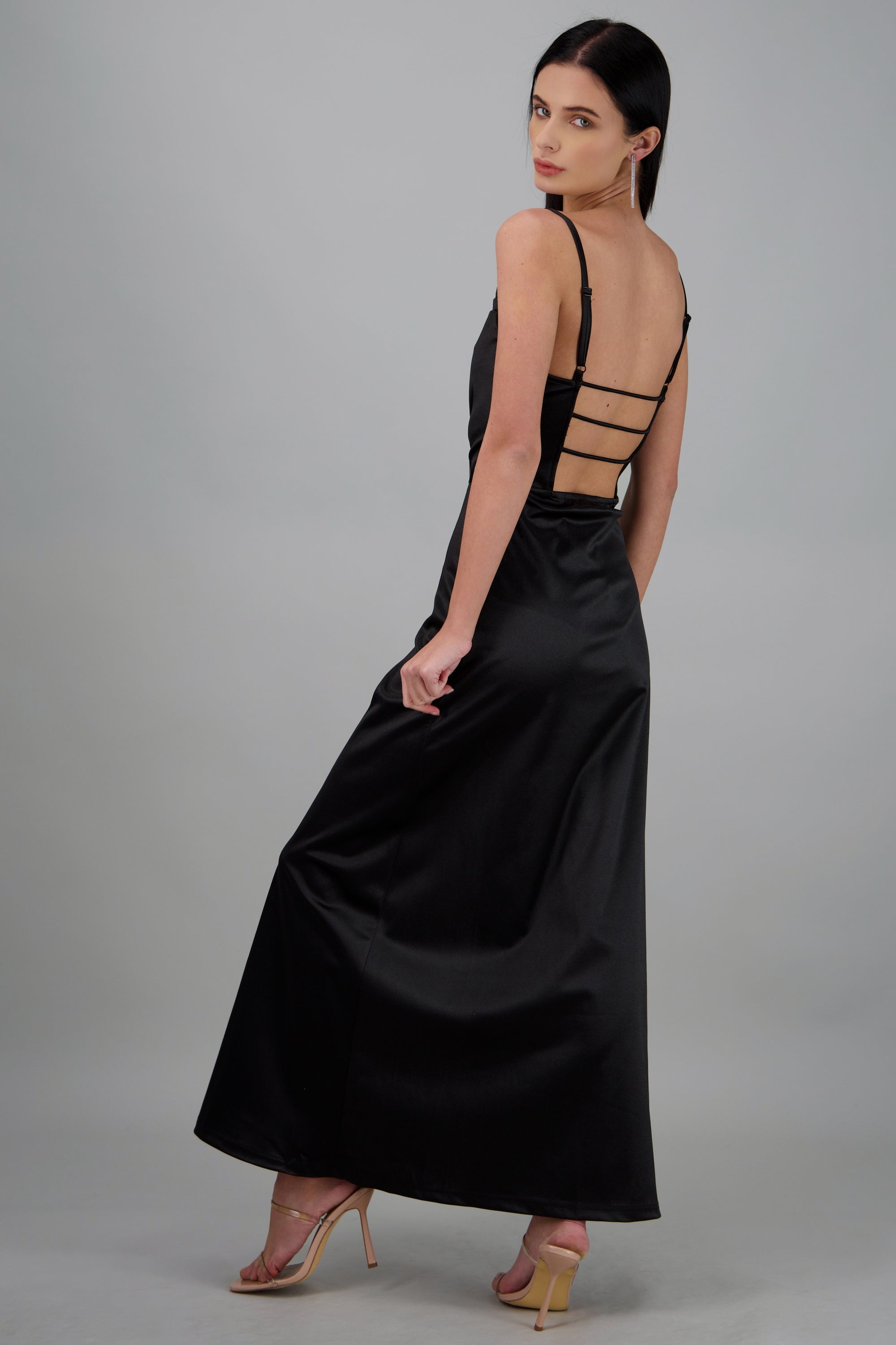 Vestido maxi satin espalda abierta NEGRO