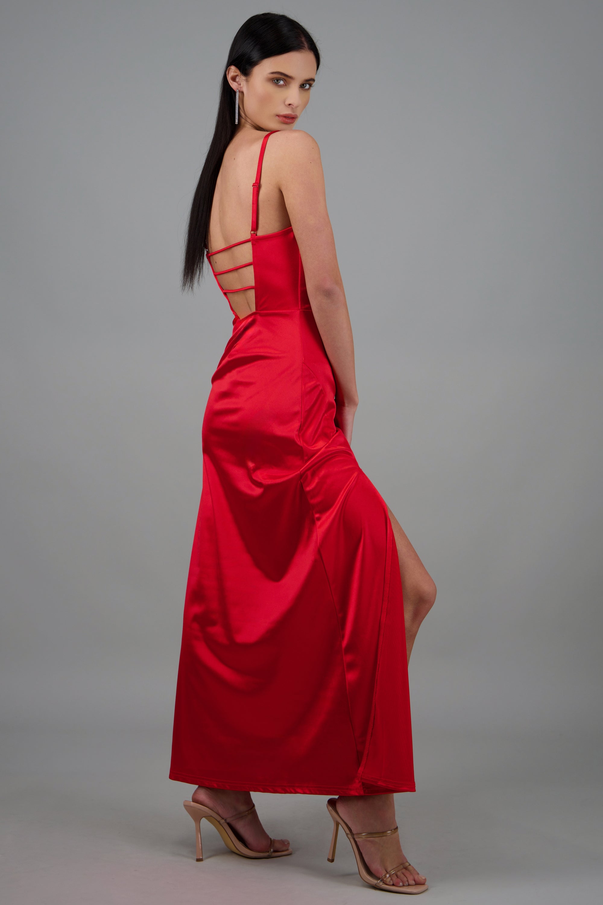 Vestido maxi satin espalda abierta ROJO