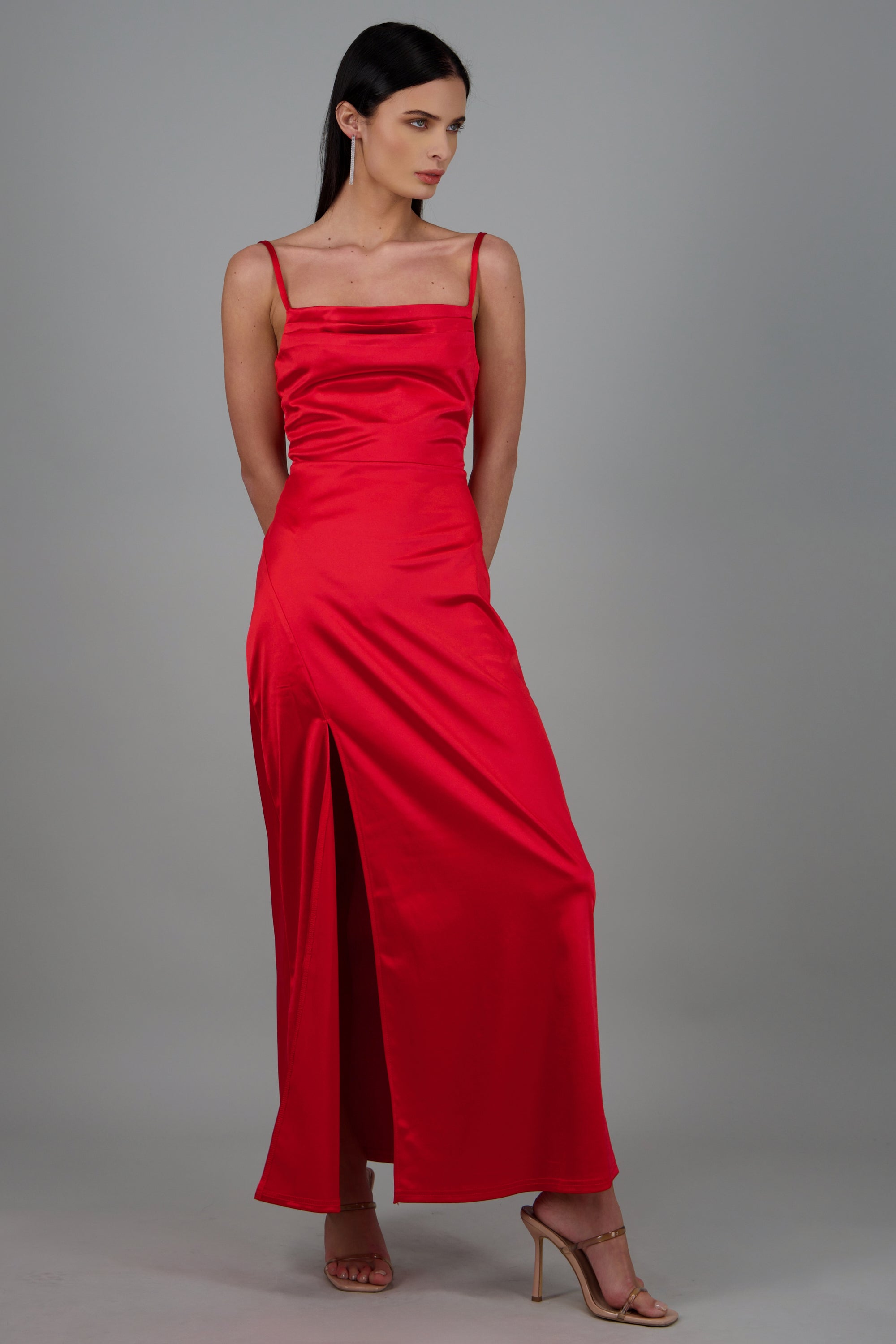 Vestido maxi satin espalda abierta ROJO