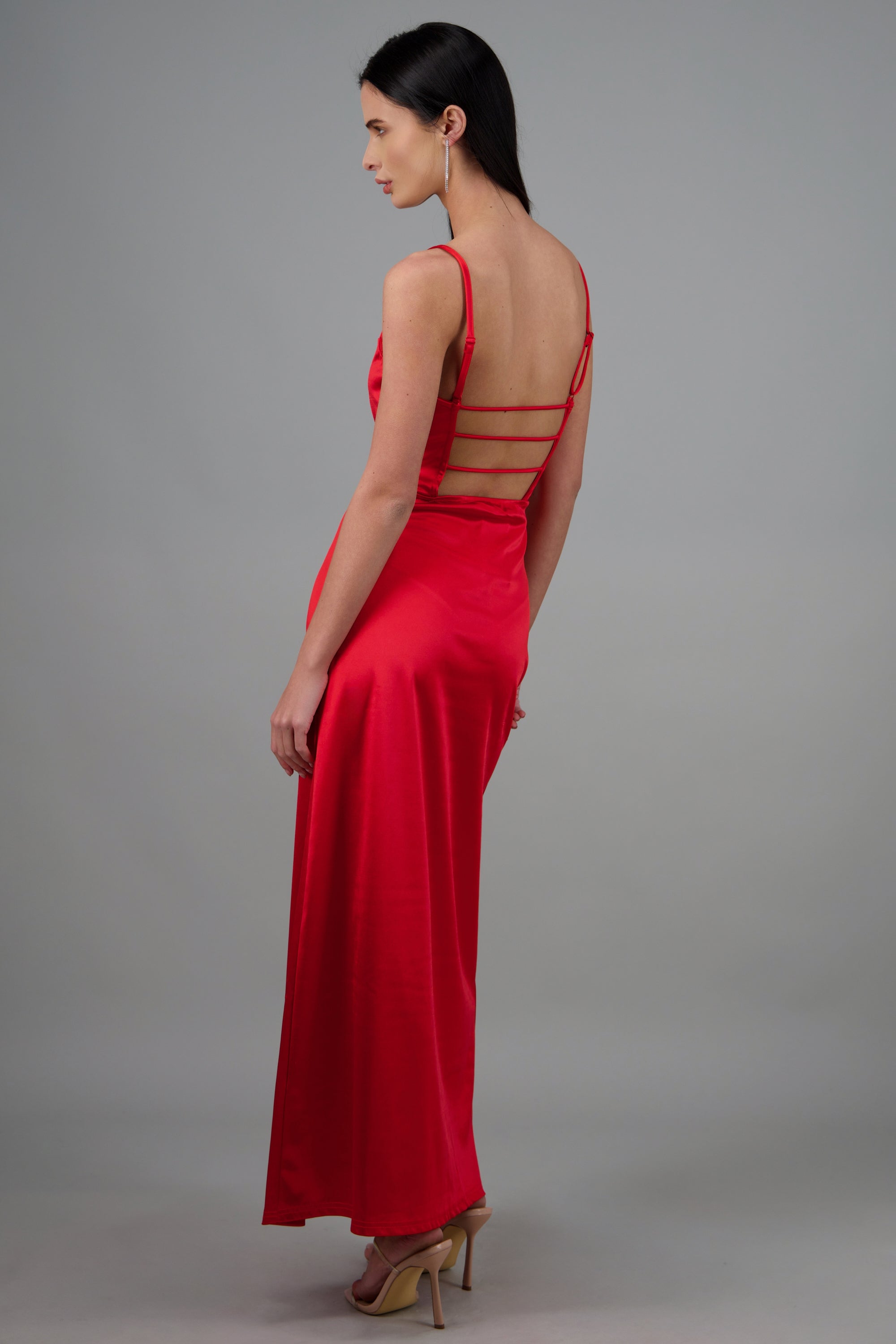 Vestido maxi satin espalda abierta ROJO
