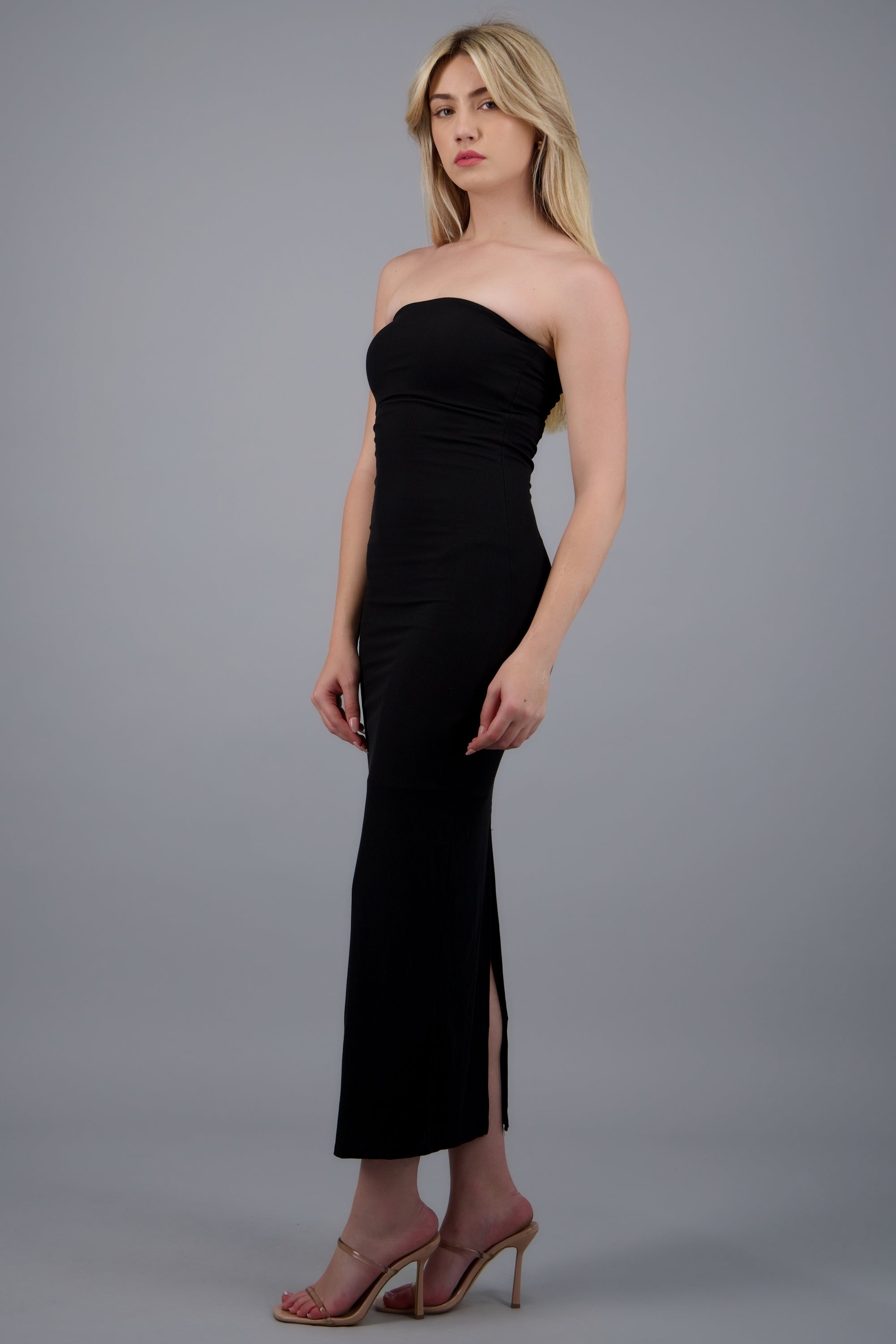 Vestido largo detalle abertura trasera NEGRO