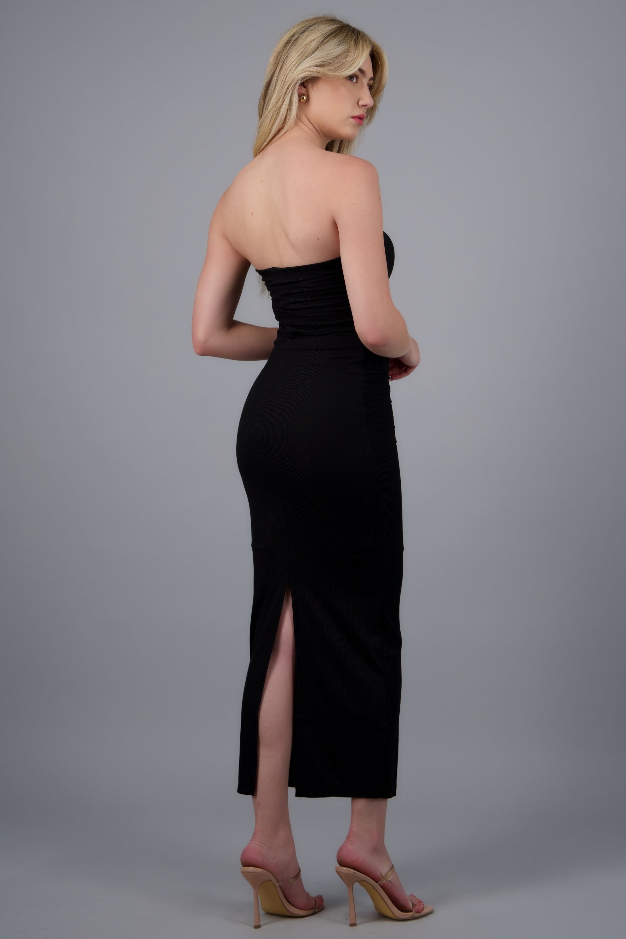 Vestido largo detalle abertura trasera NEGRO