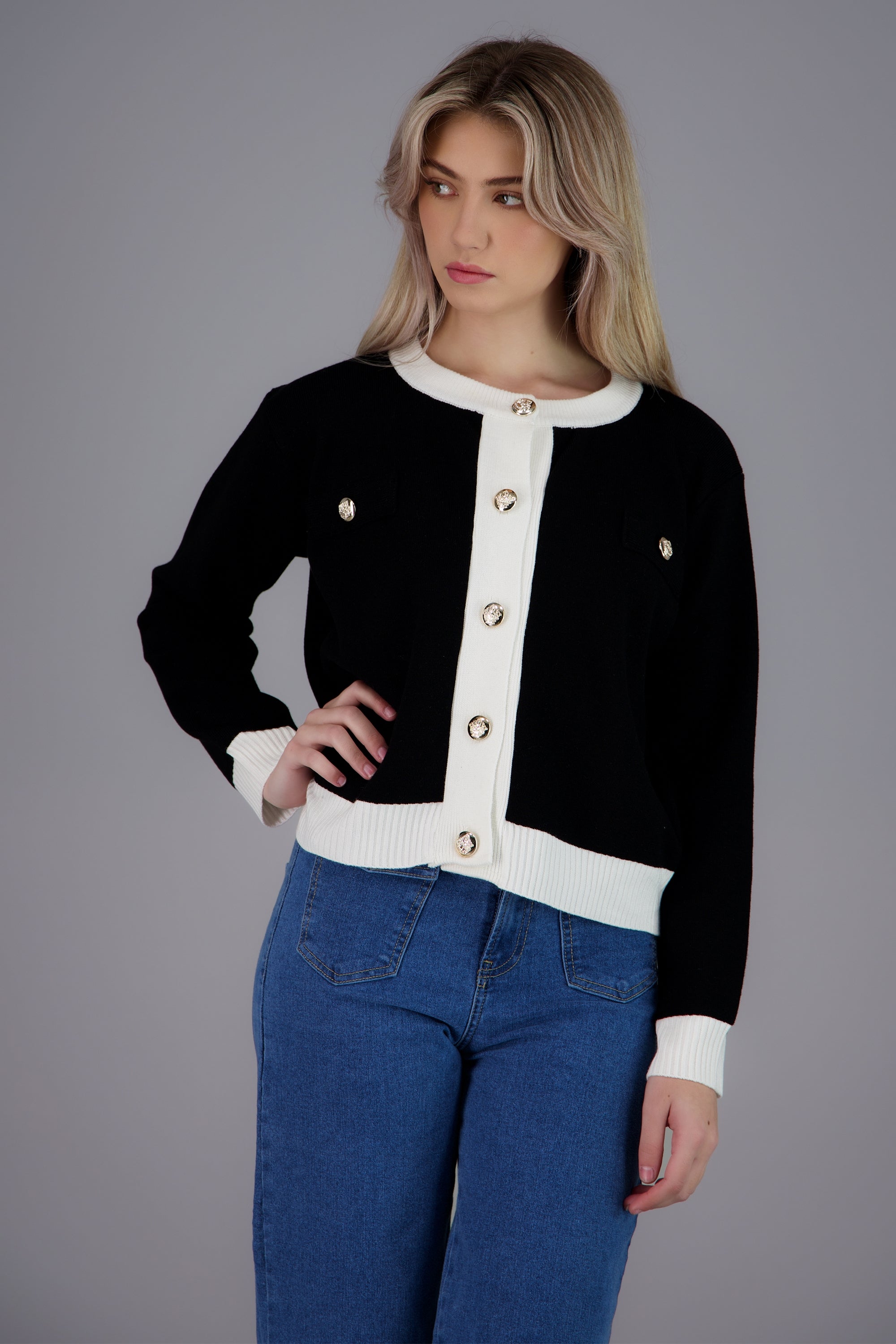 suéter punto border combinados NEGRO COMBO