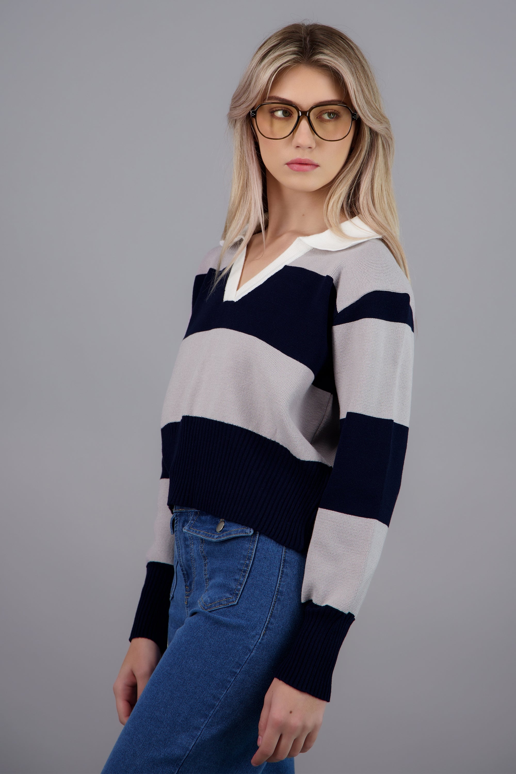 suéter rayas cuello polo AZUL COMBO