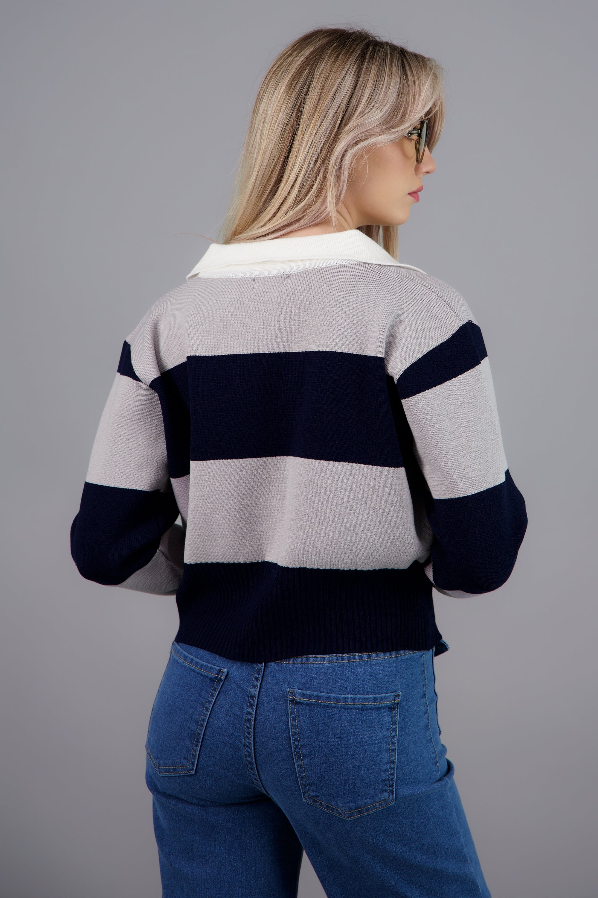 suéter rayas cuello polo AZUL COMBO