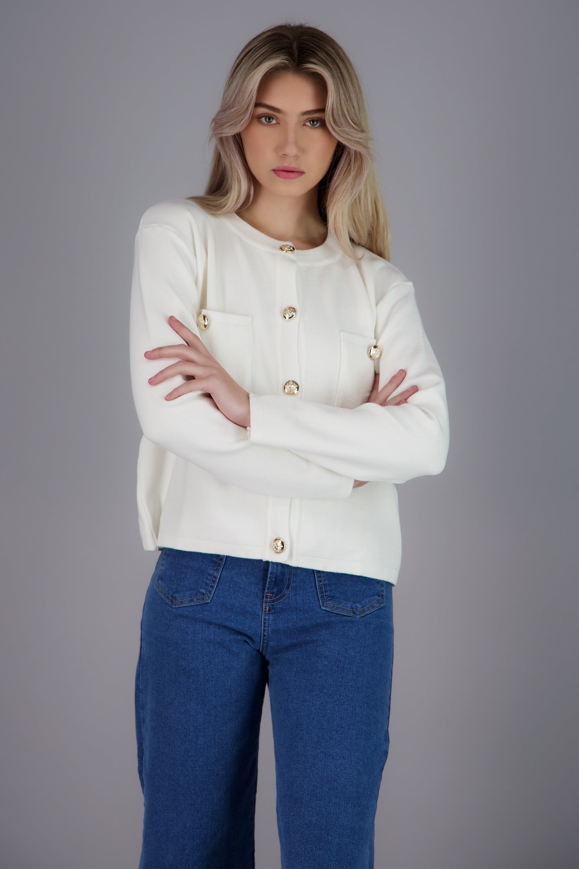 sueter punto liso bolsas CREMA