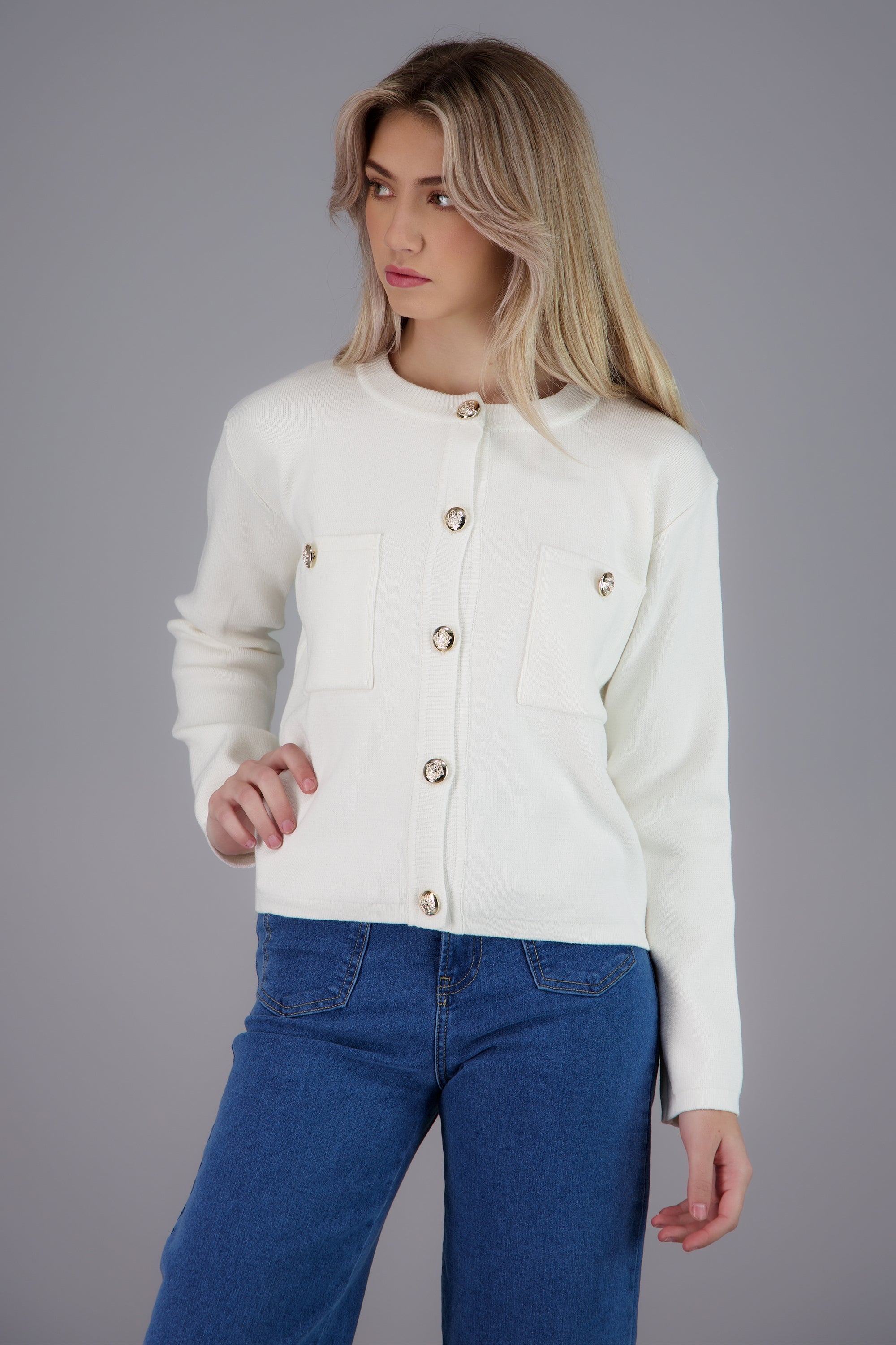 sueter punto liso bolsas CREMA